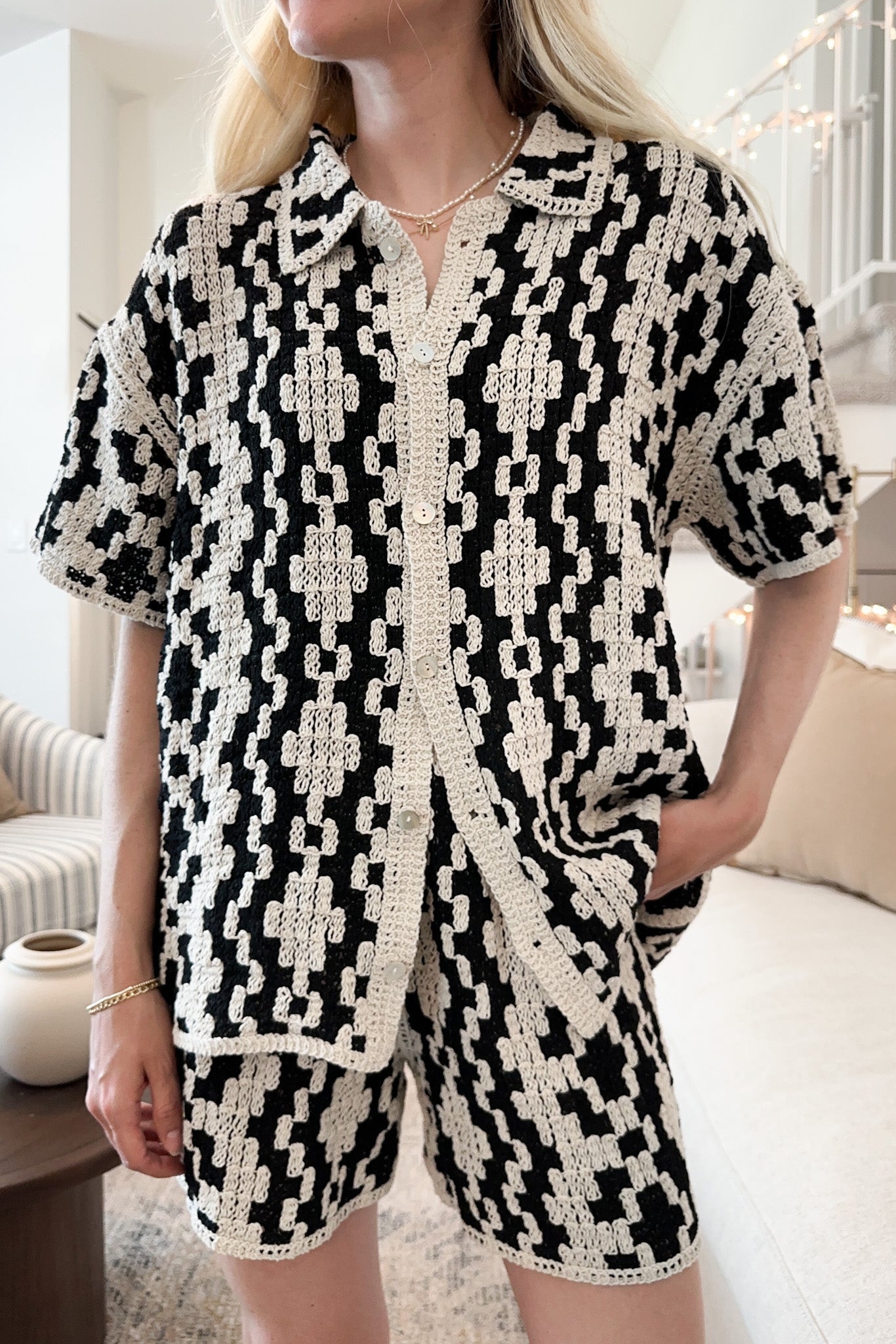 Cove Crochet Cotton Button Down Shirt - Neutral Ground