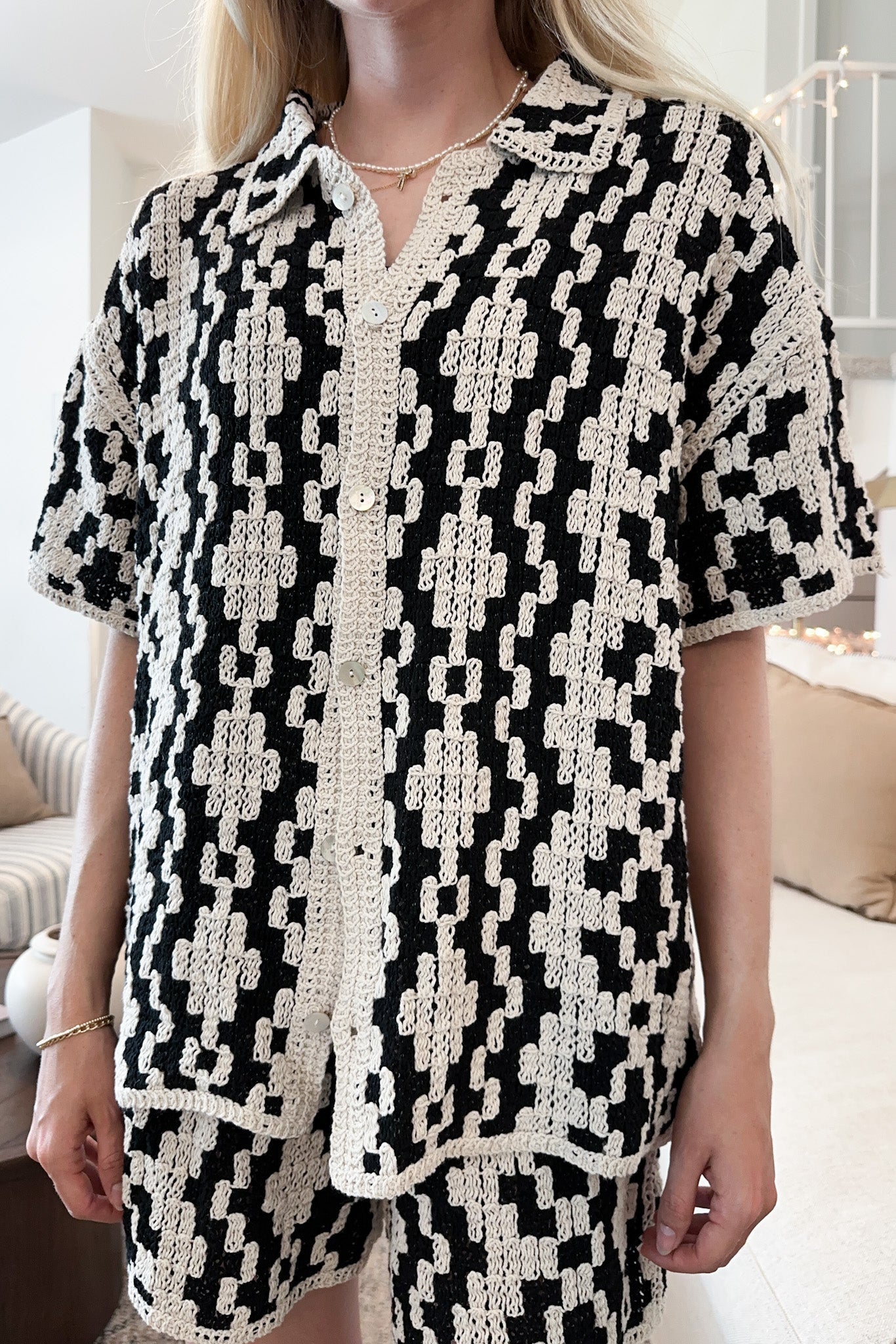 Cove Crochet Cotton Button Down Shirt - Neutral Ground