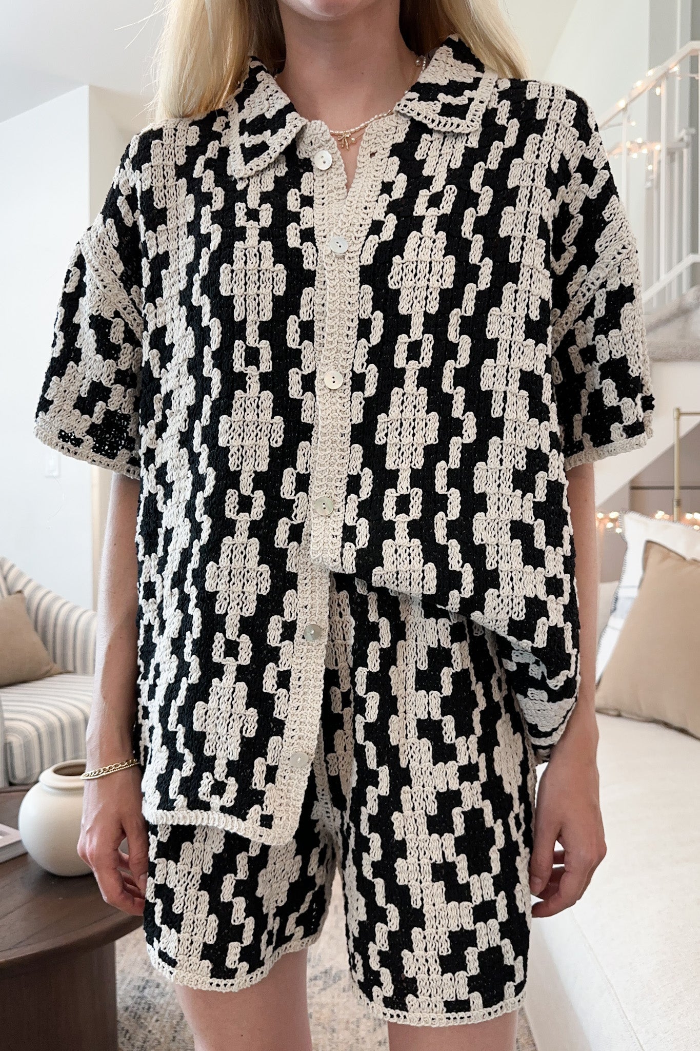 Cove Crochet Cotton Button Down Shirt - Neutral Ground