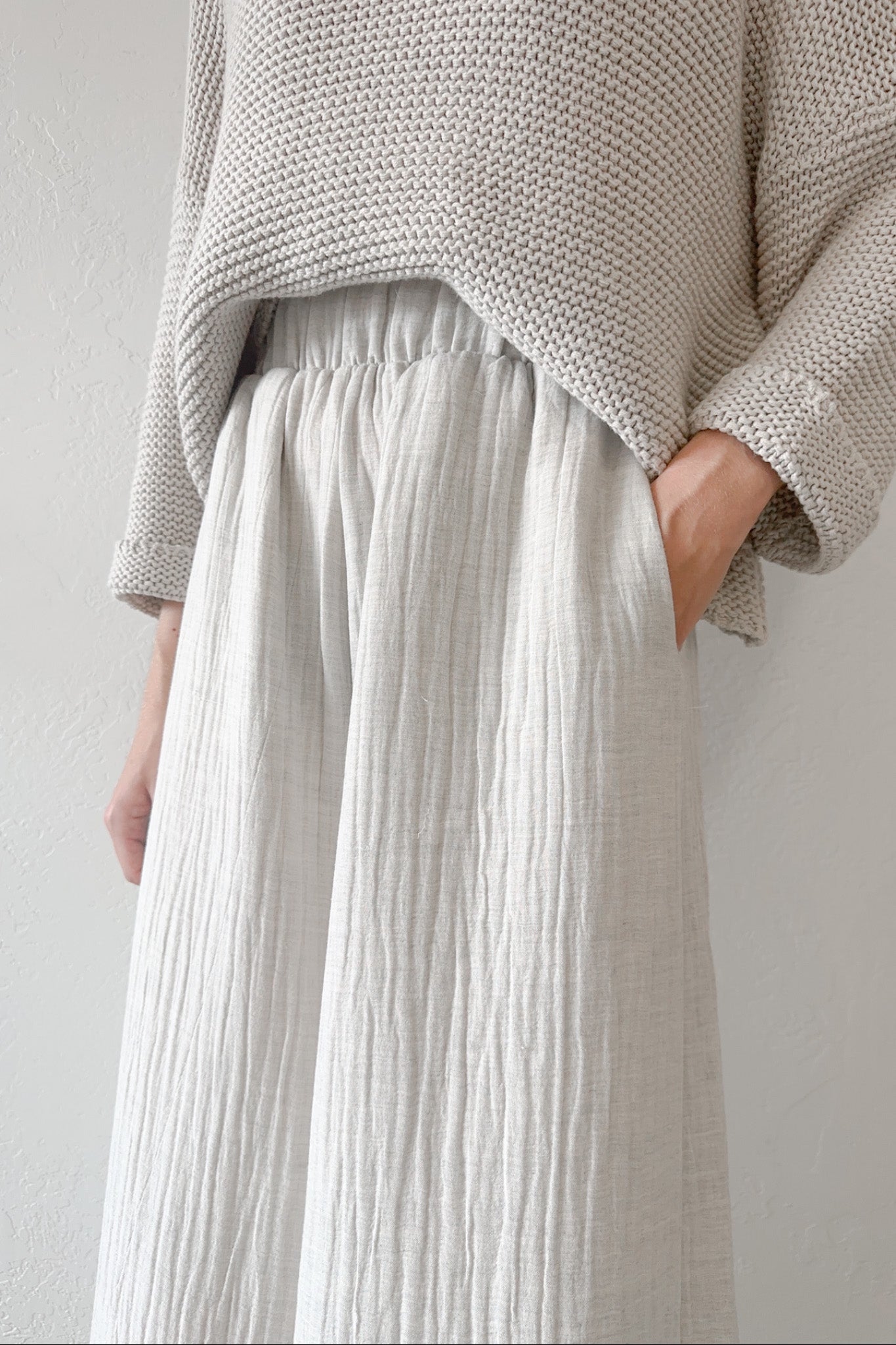 Cove Wide Leg Cotton Pants - Neutral Ground