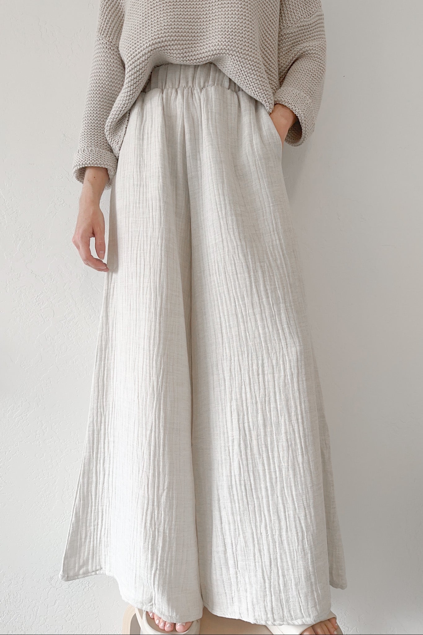 Cove Wide Leg Cotton Pants - Neutral Ground