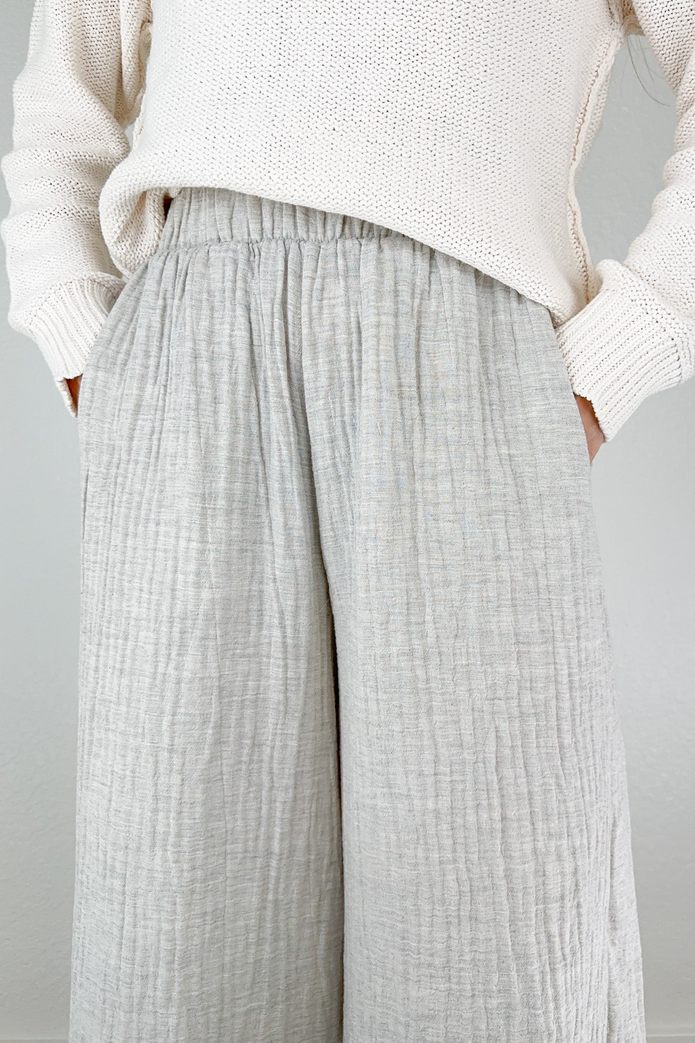 Cove Wide Leg Cotton Pants - Neutral Ground