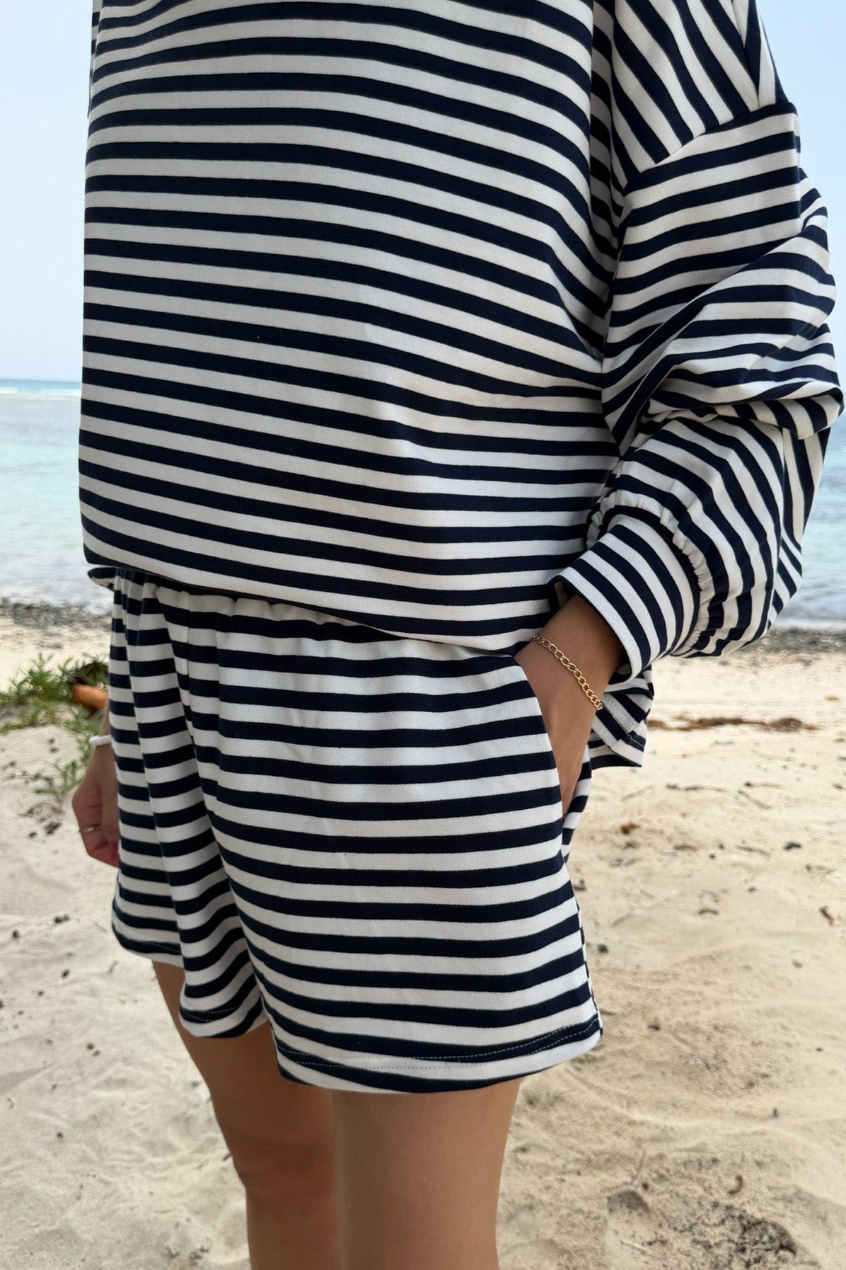 Daily Lightweight Cotton Striped Shorts in Navy - Neutral Ground