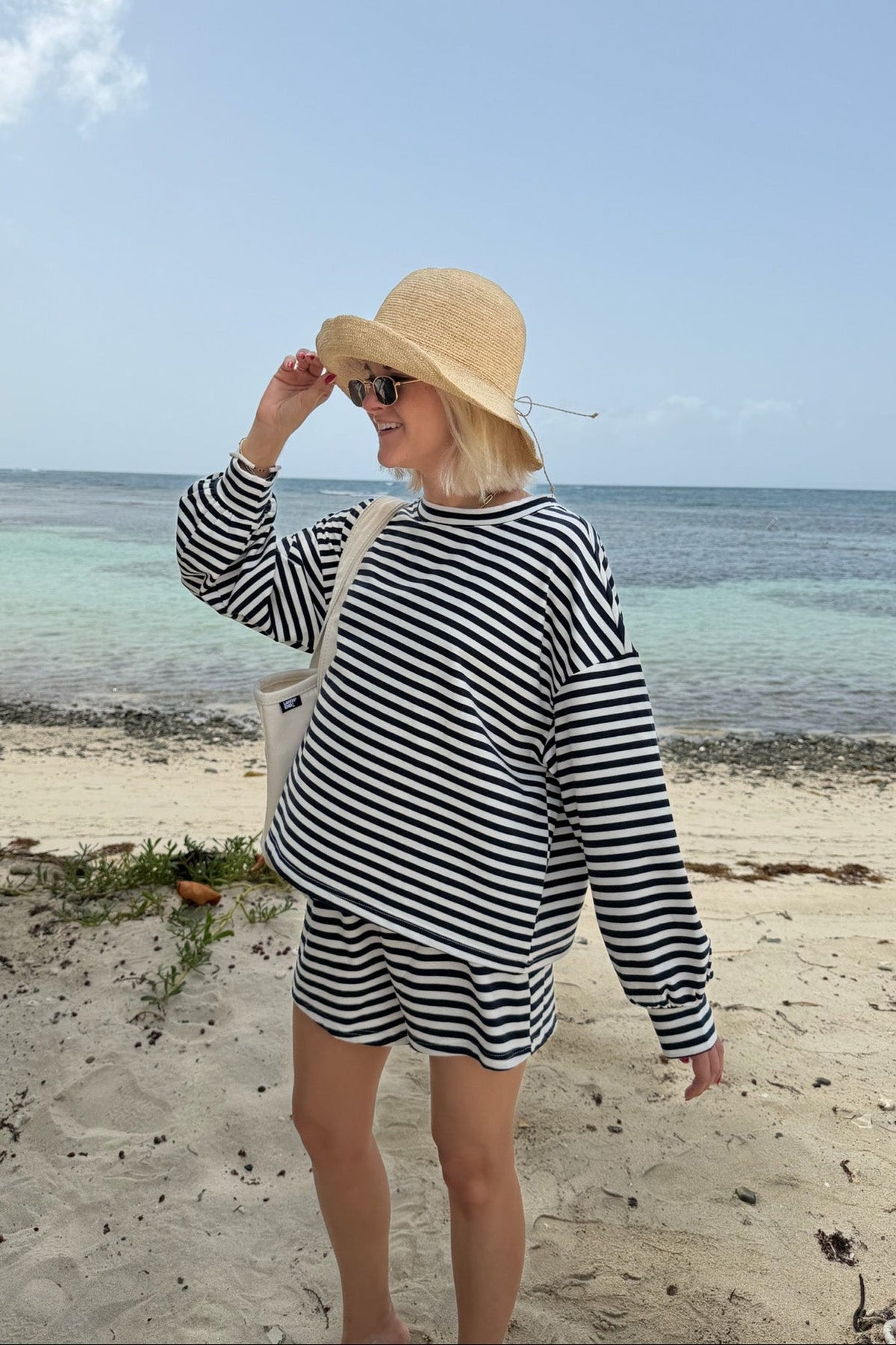 Daily Lightweight Cotton Striped Shorts in Navy - Neutral Ground