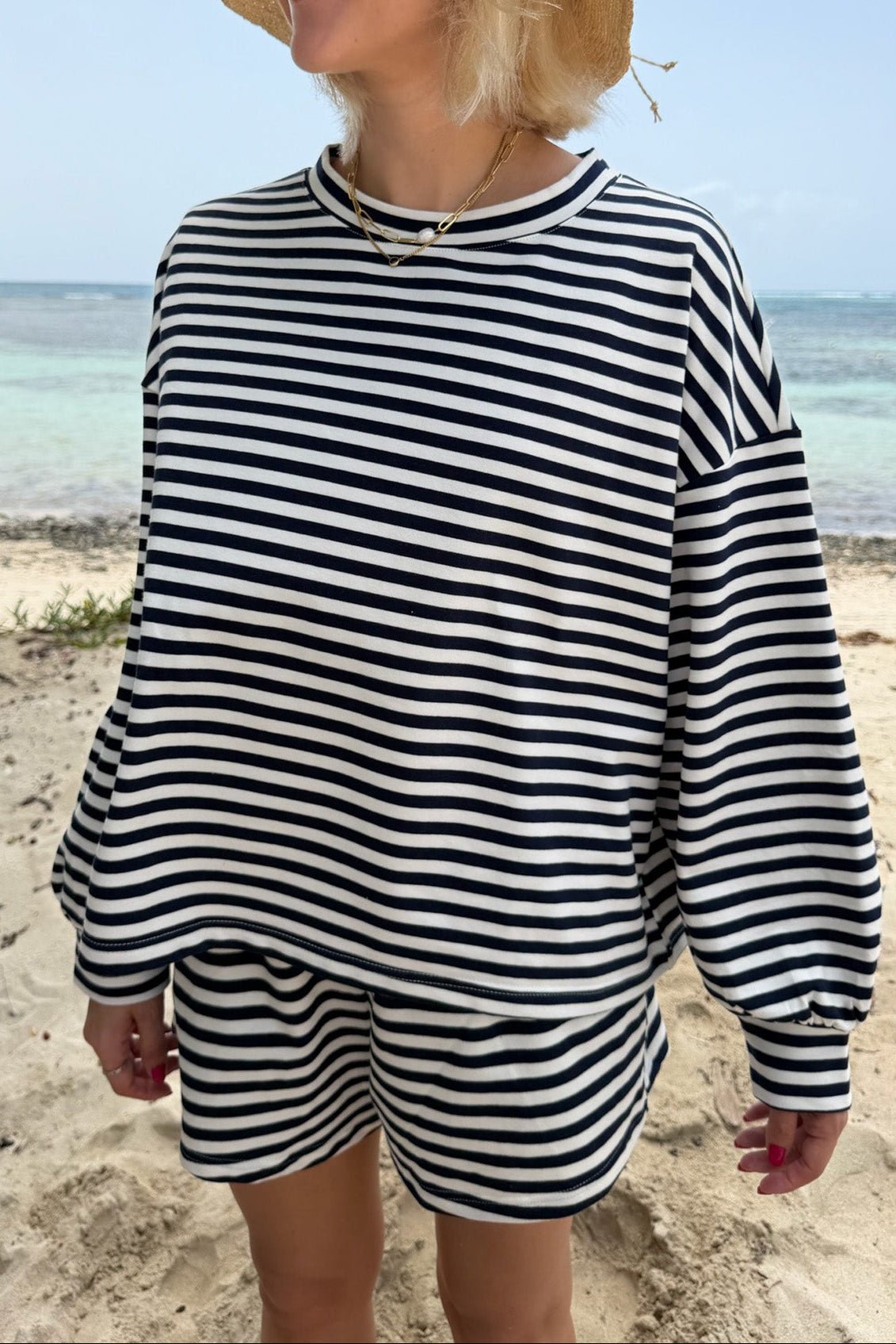 Daily Lightweight Cotton Striped Shorts in Navy - Neutral Ground