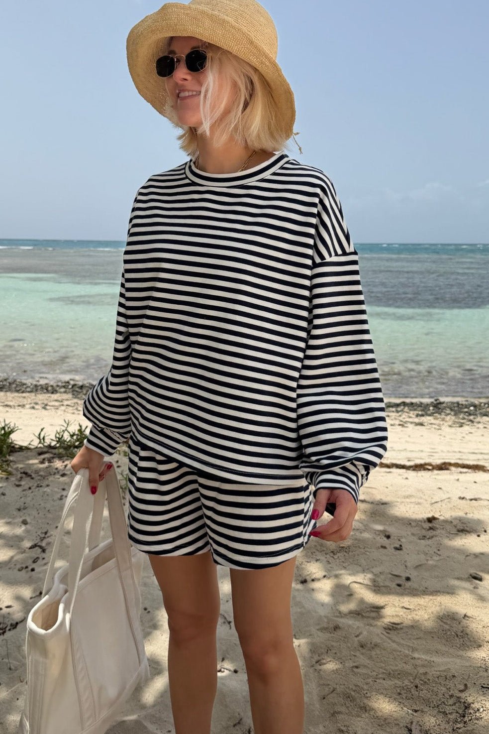 Daily Lightweight Cotton Striped Shorts in Navy - Neutral Ground