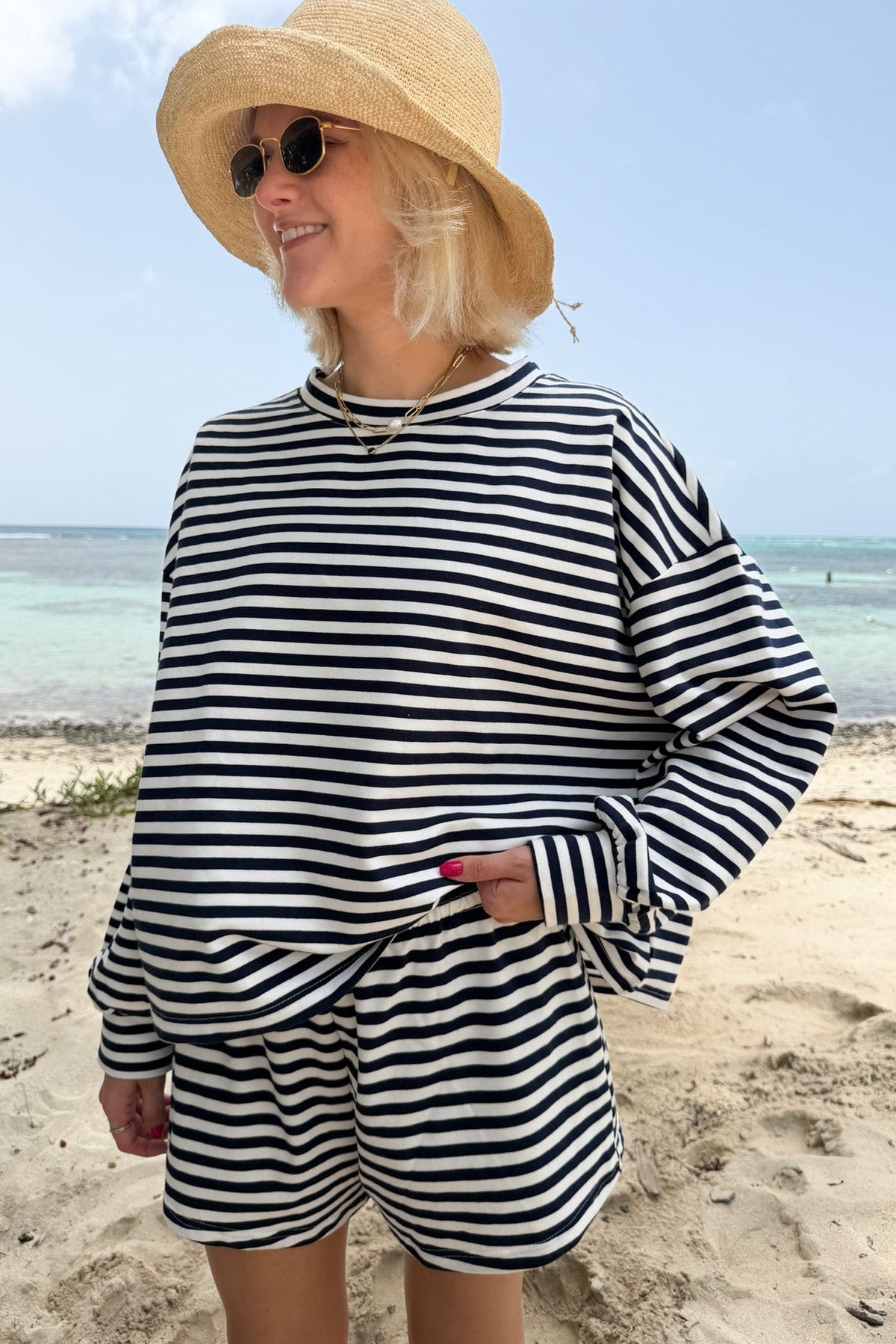 Daily Lightweight Cotton Striped Top in Navy - Neutral Ground