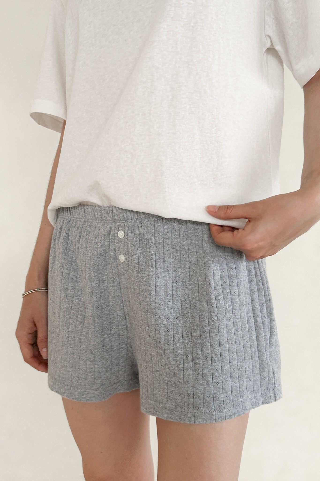 Daisy Pointelle Ribbed Knit Shorts - Neutral Ground