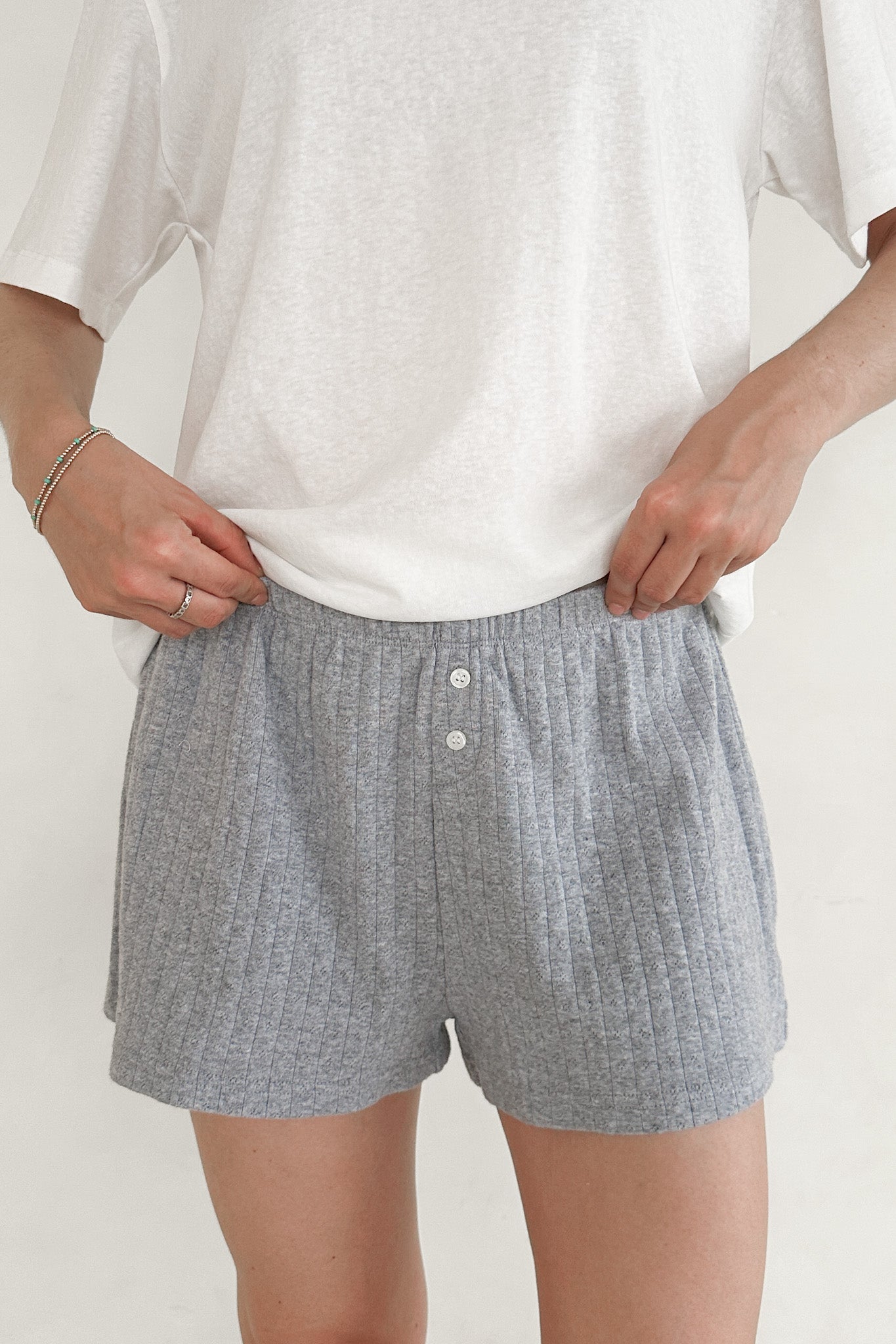 Daisy Pointelle Ribbed Knit Shorts - Neutral Ground