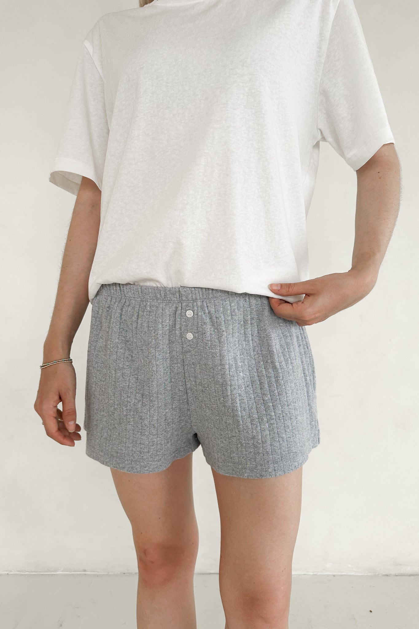 Daisy Pointelle Ribbed Knit Shorts - Neutral Ground