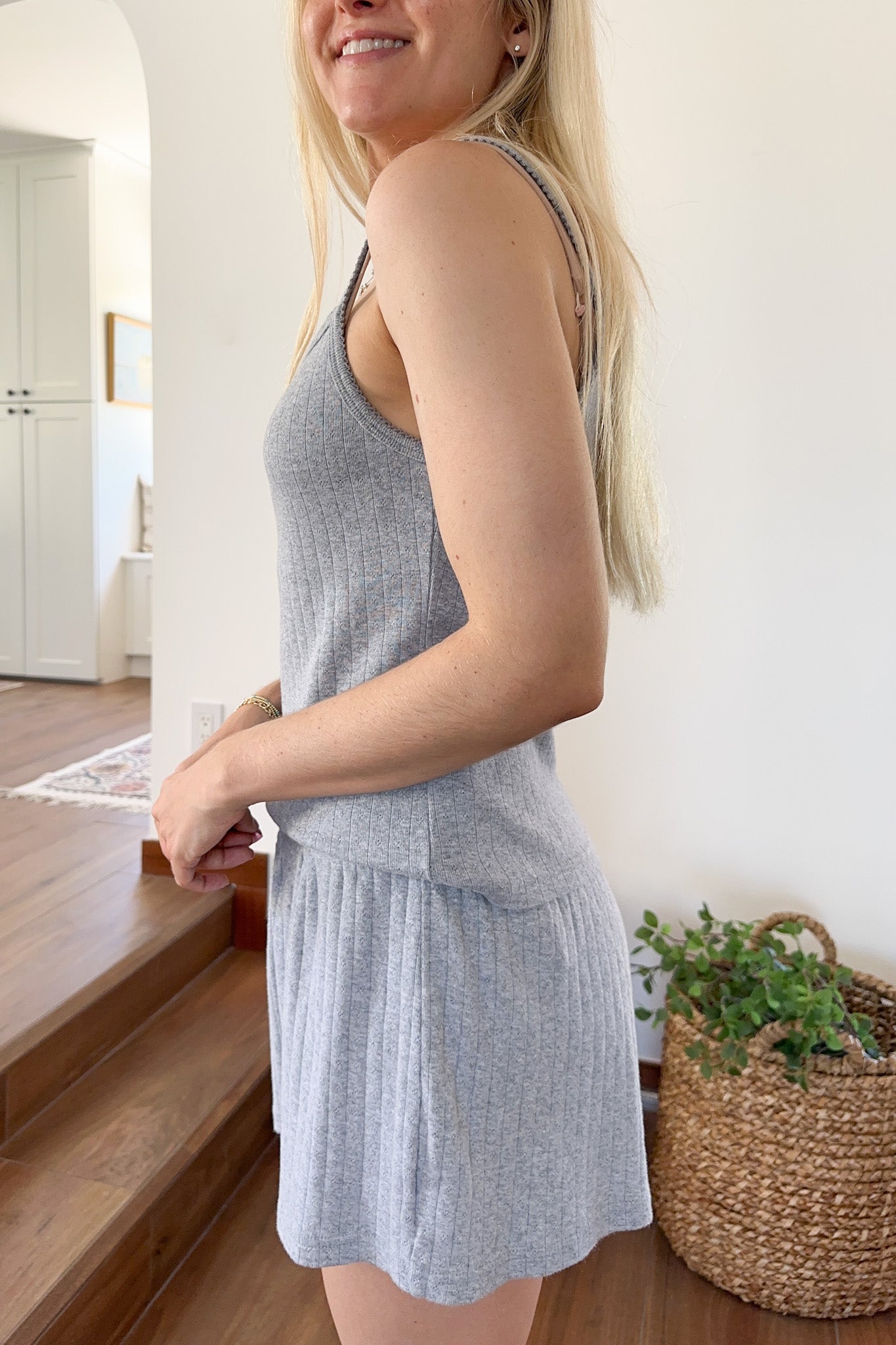 Daisy Pointelle Ribbed Knit Tank Top in Heather Grey - Neutral Ground