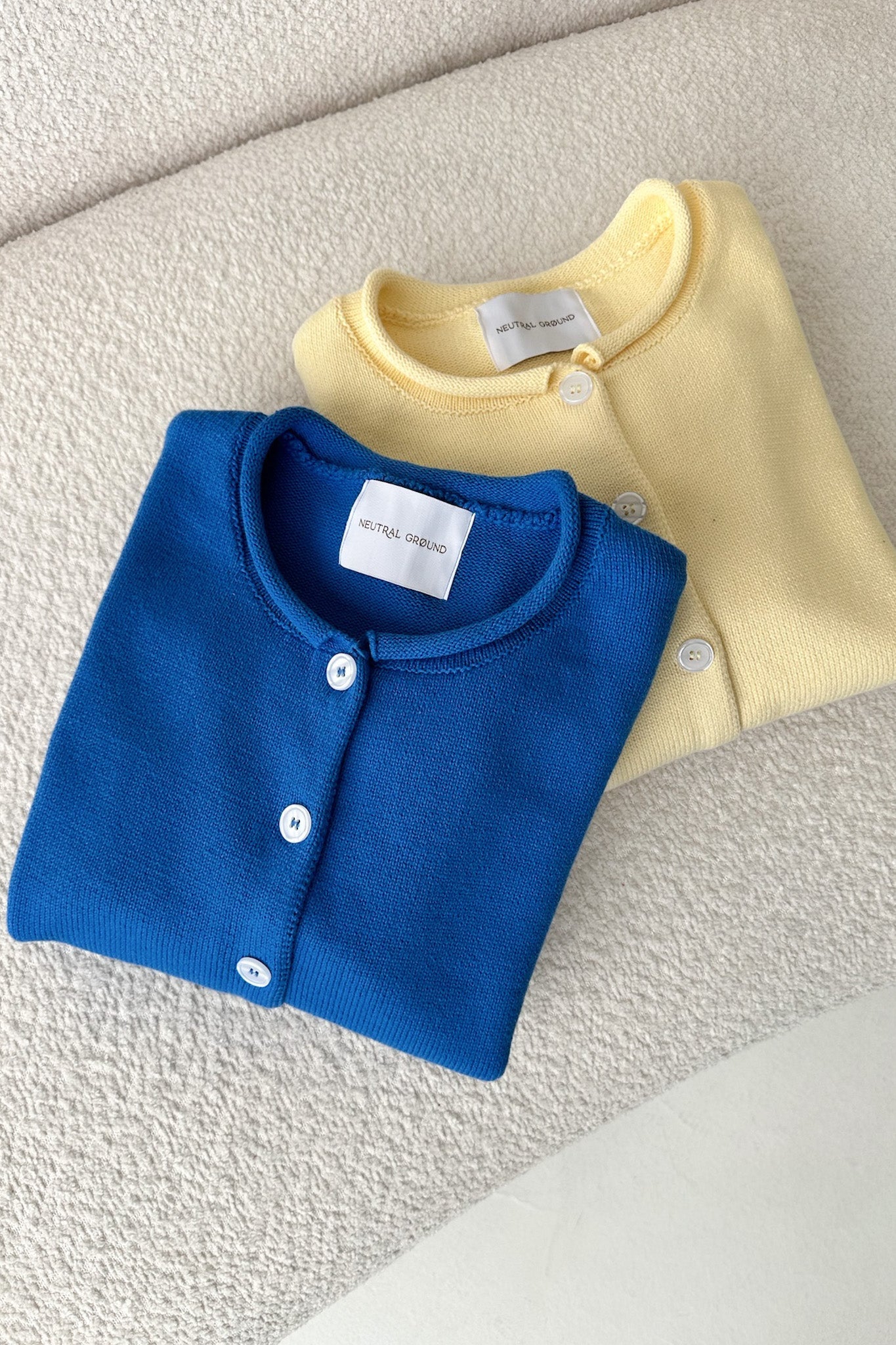 Daisy Rolled Neckline Button Up Cotton Cardigan in Royal - Neutral Ground