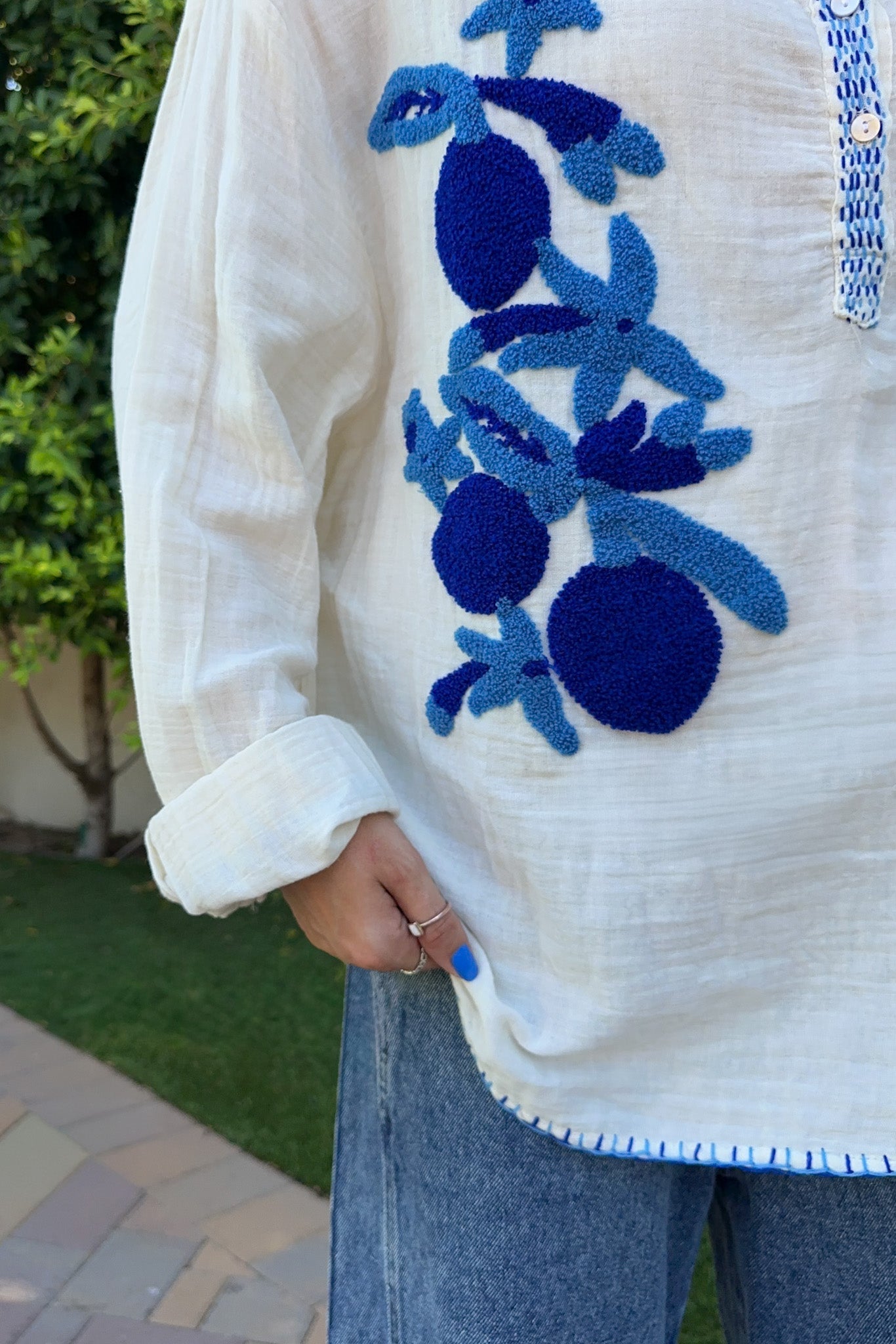 Dancing Queen Embroidered Cotton Top - Neutral Ground