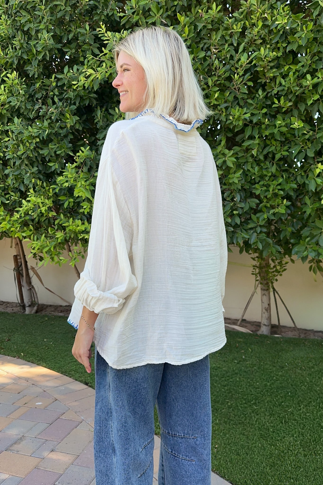 Dancing Queen Embroidered Cotton Top - Neutral Ground
