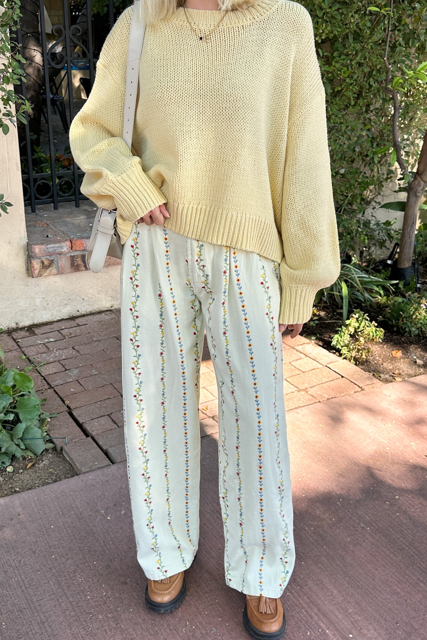Daphne Cotton Floral Embroidered Pants - Neutral Ground