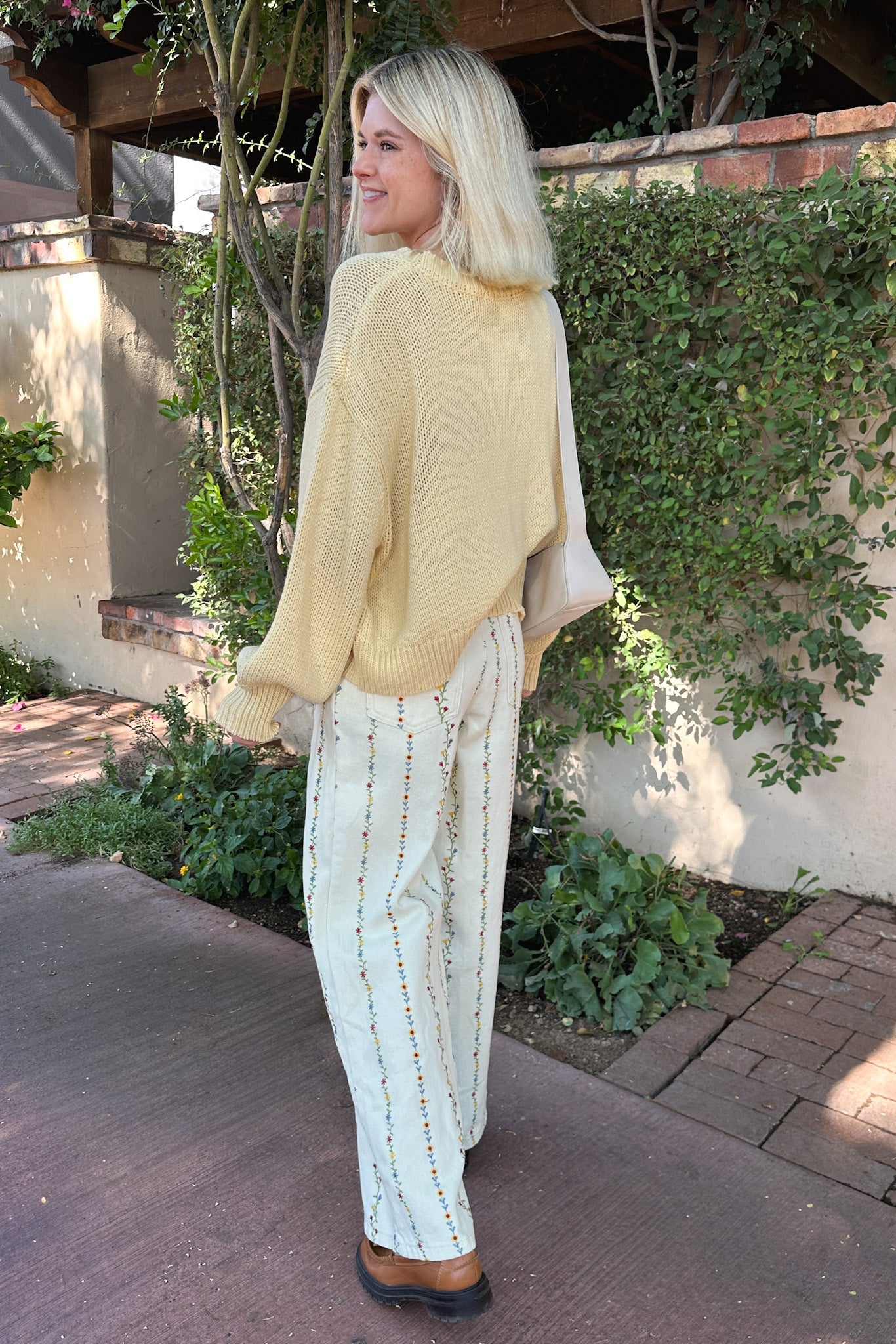 Daphne Cotton Floral Embroidered Pants - Neutral Ground