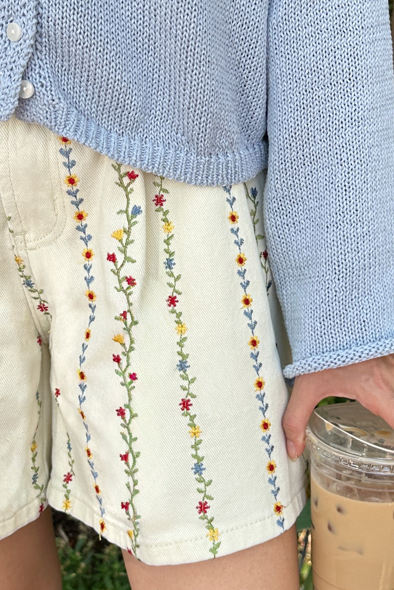 Daphne Cotton Floral Embroidered Shorts - Neutral Ground