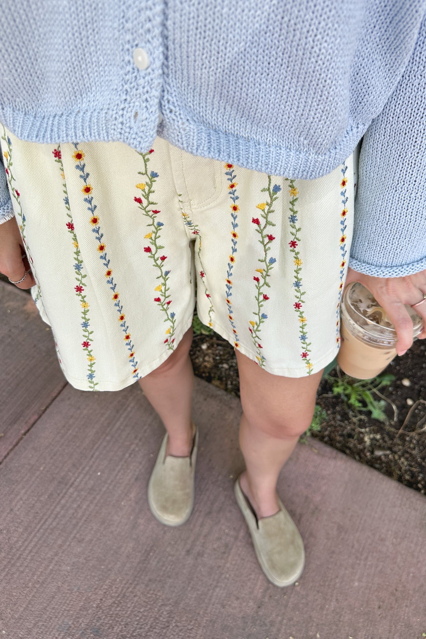 Daphne Cotton Floral Embroidered Shorts - Neutral Ground