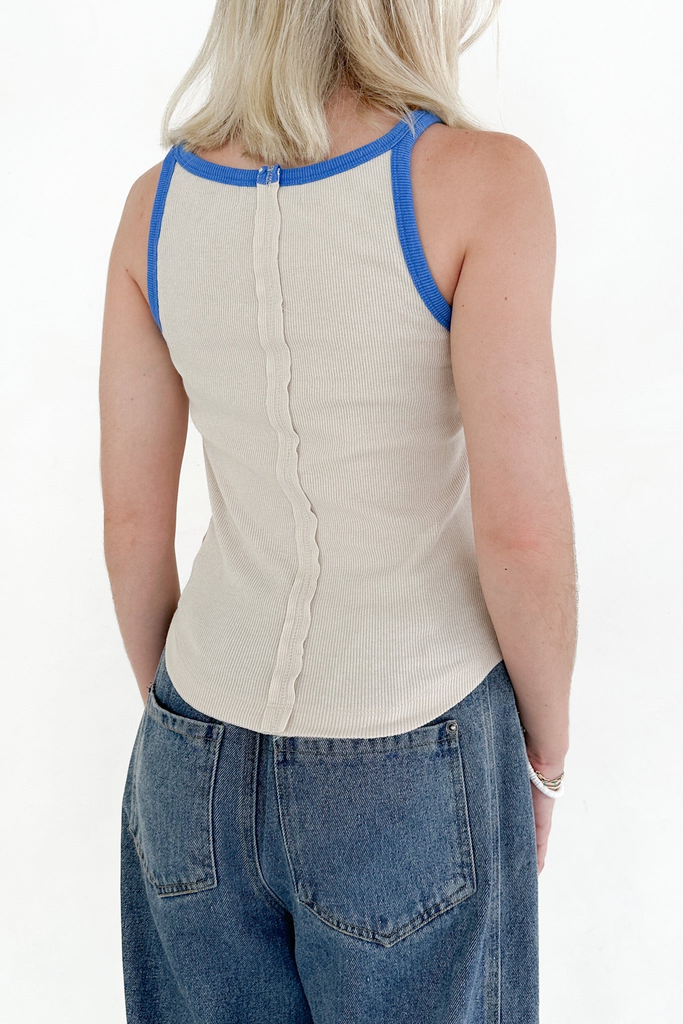 Daydreamer Color Block Tank Top in Blue and Stone - Neutral Ground