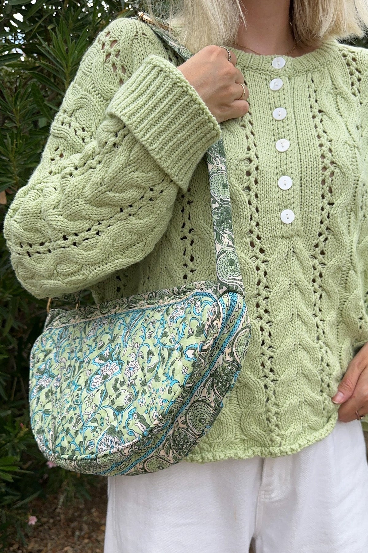 Daytrip Quilted Crossbody Bag in Sage and Blue - Neutral Ground