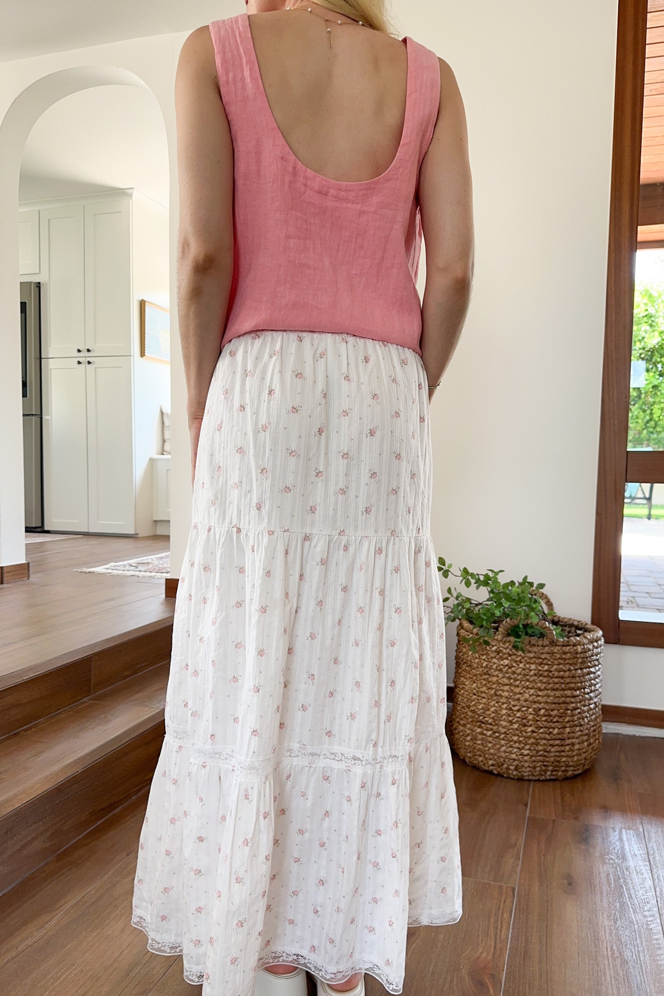 Delilah Floral Print Tiered Skirt - Neutral Ground