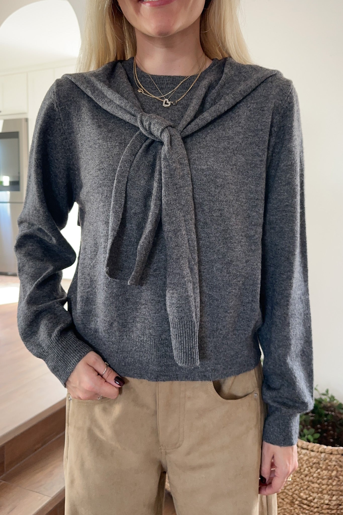 Delilah Round Neck Twofer Pullover Sweater - Neutral Ground