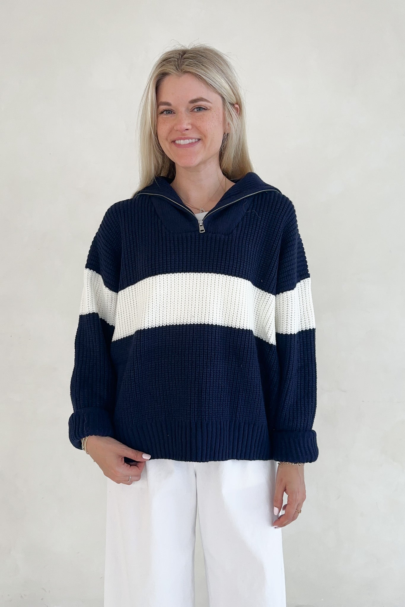 Dempsey Quarter Zip Long Sleeve Polo Sweater - Neutral Ground