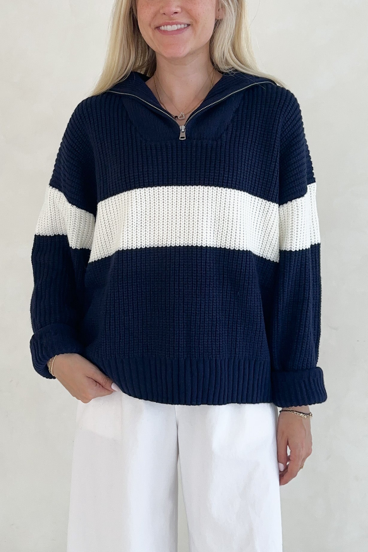 Dempsey Quarter Zip Long Sleeve Polo Sweater - Neutral Ground