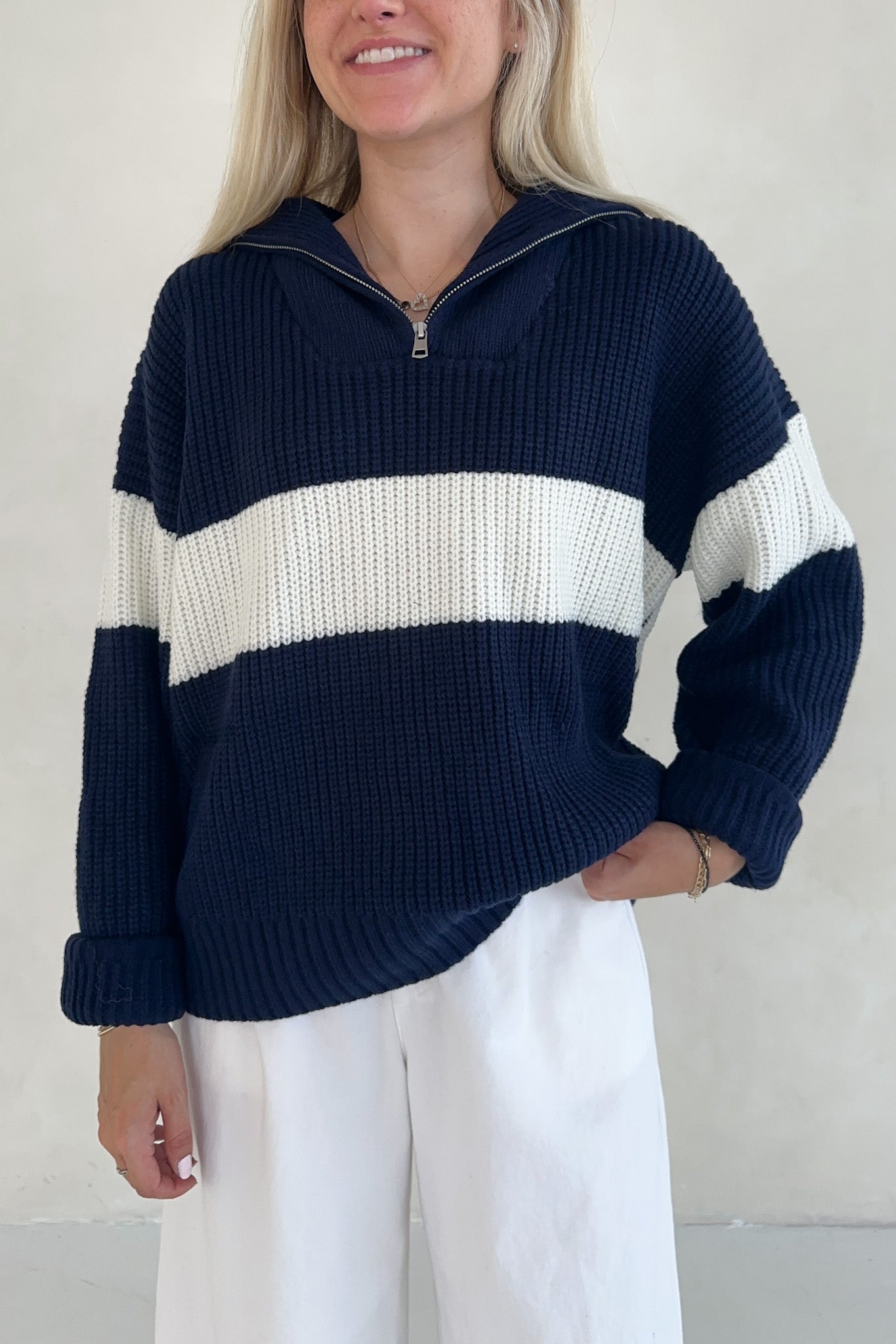 Dempsey Quarter Zip Long Sleeve Polo Sweater - Neutral Ground