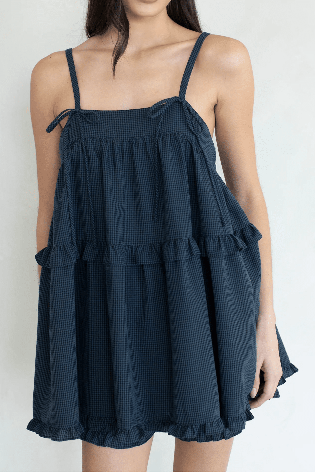 Dolly Gingham Ruffle Trim Tunic - Style Top - Neutral Ground