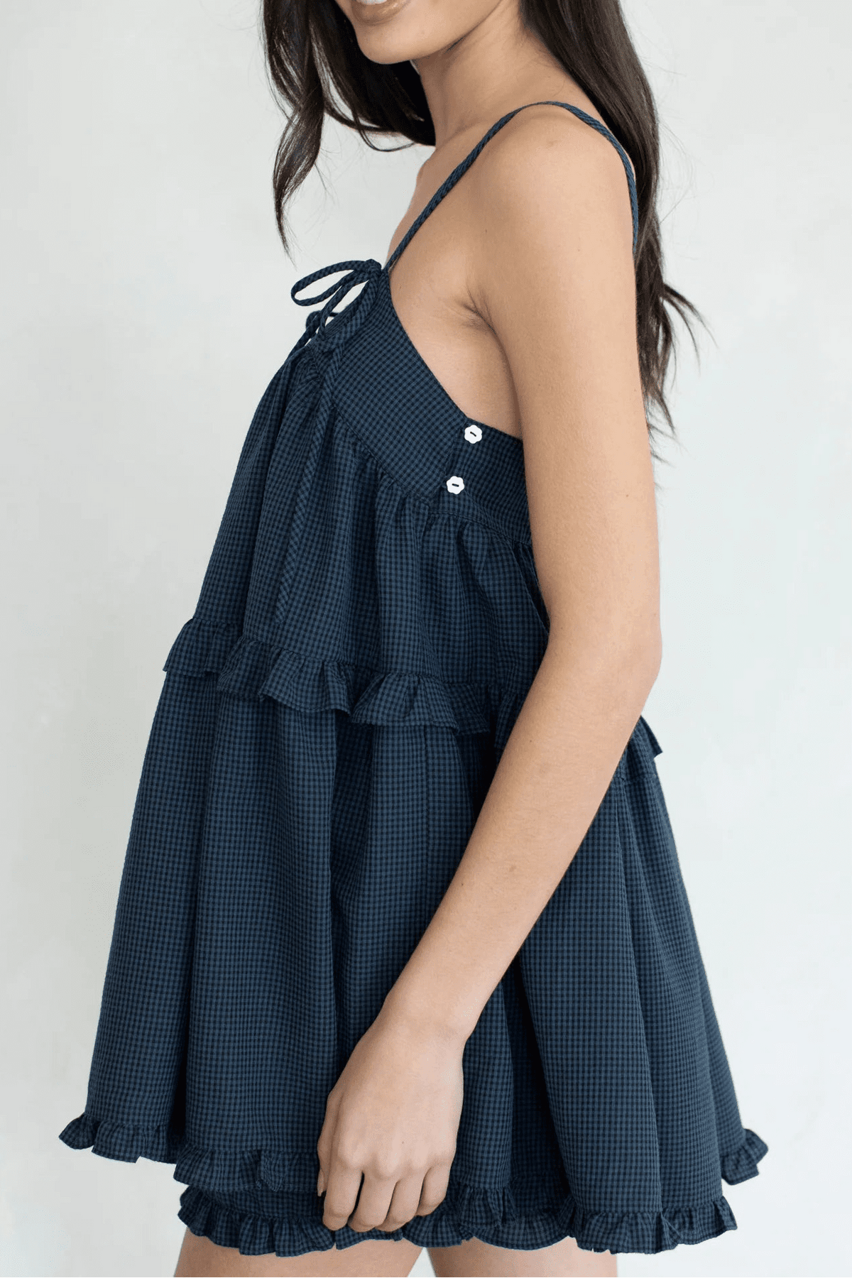 トップス tope. cross strap tunic / gingham p.b Dolly Gingham Ruffle Trim Tunic-Style Top l Neutral Ground