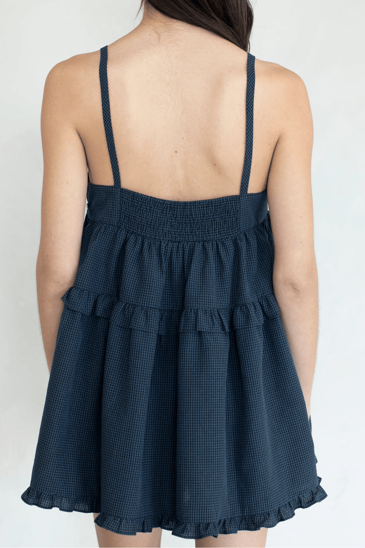 Dolly Gingham Ruffle Trim Tunic - Style Top - Neutral Ground