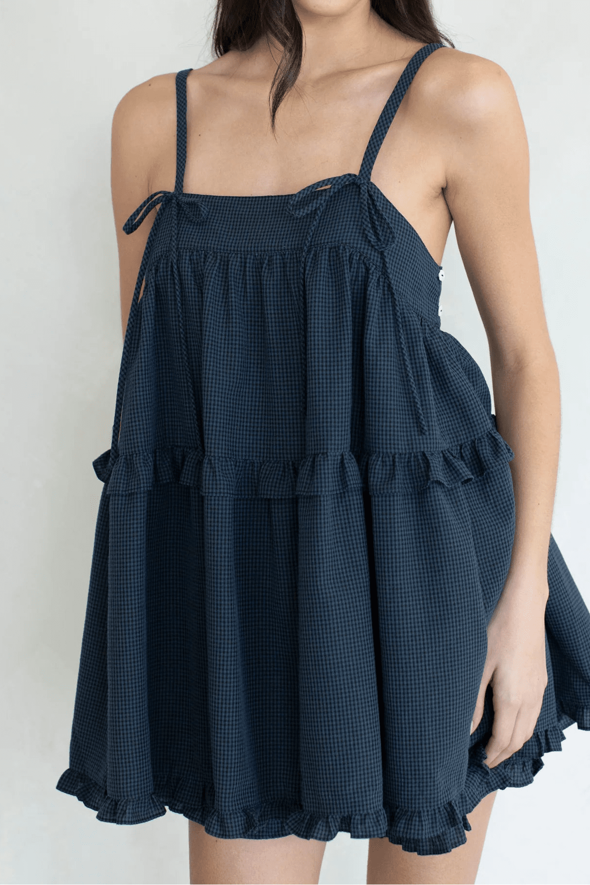 Dolly Gingham Ruffle Trim Tunic - Style Top - Neutral Ground