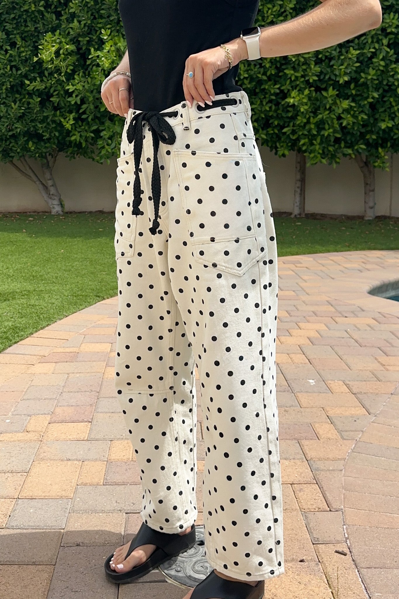 Dottie Polka Dot Relaxed Fit Denim Barrel Jeans - Neutral Ground