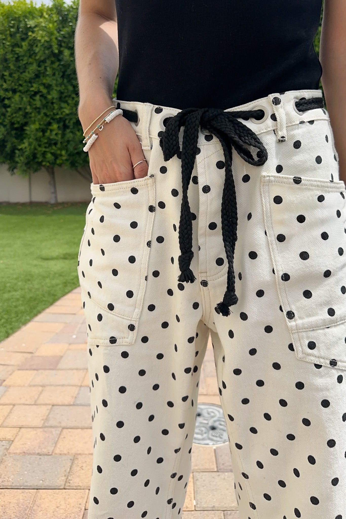 Dottie Polka Dot Relaxed Fit Denim Barrel Jeans - Neutral Ground