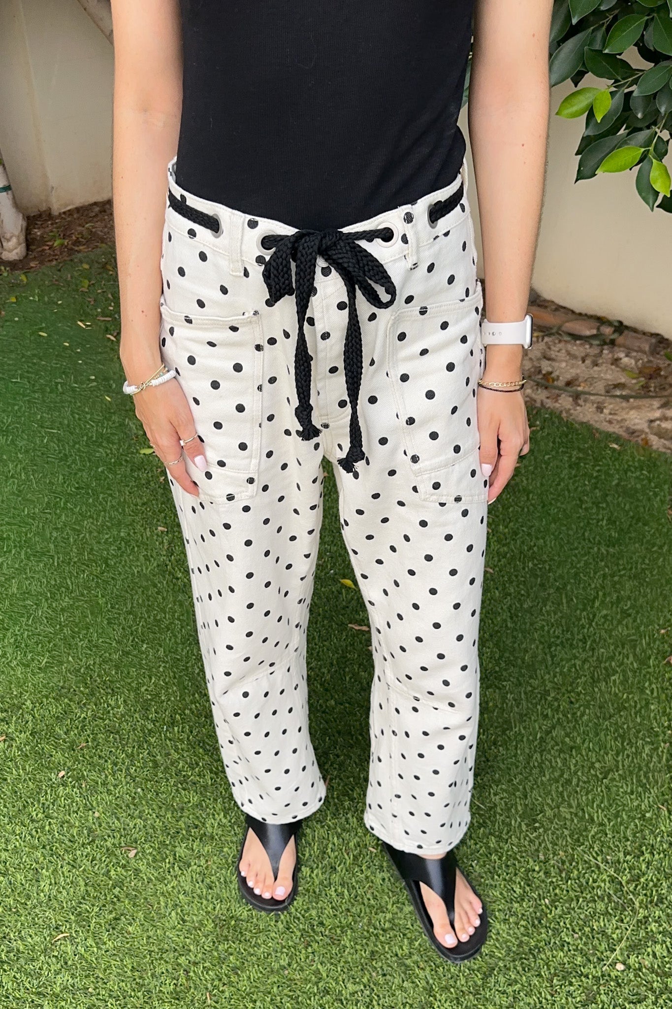 Dottie Polka Dot Relaxed Fit Denim Barrel Jeans - Neutral Ground