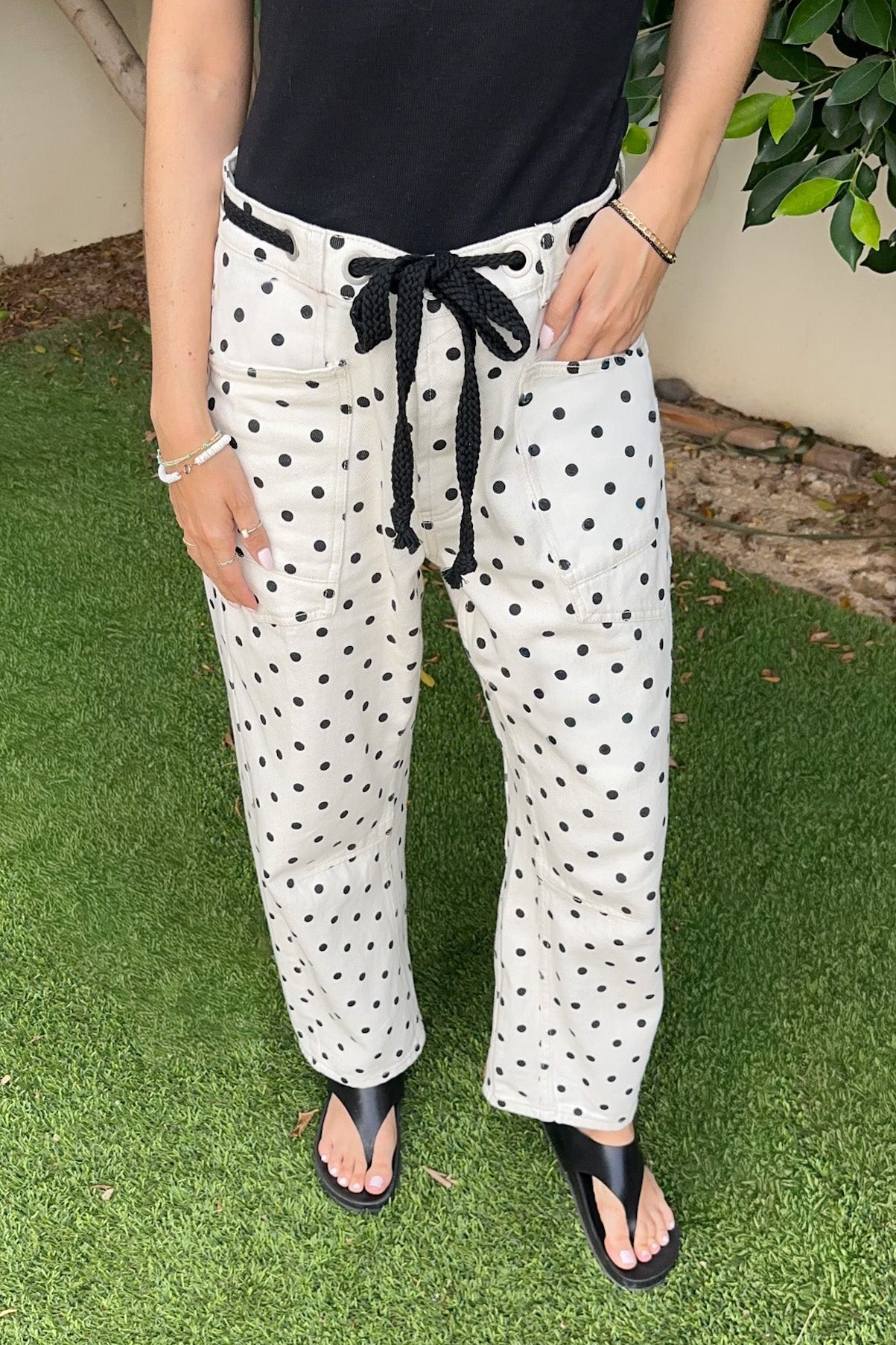 Dottie Polka Dot Relaxed Fit Denim Barrel Jeans - Neutral Ground