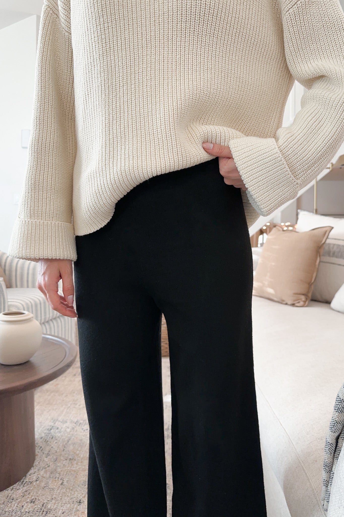 Dunes Straight Leg Sweater Pants in Black - Neutral Ground