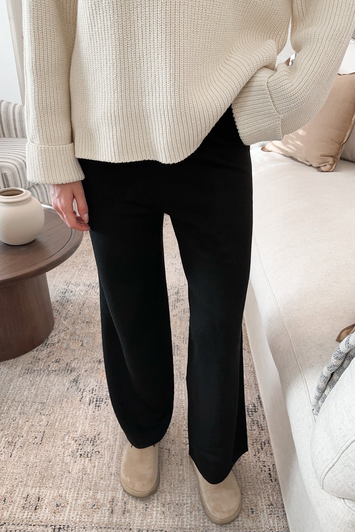 Dunes Straight Leg Sweater Pants in Black - Neutral Ground