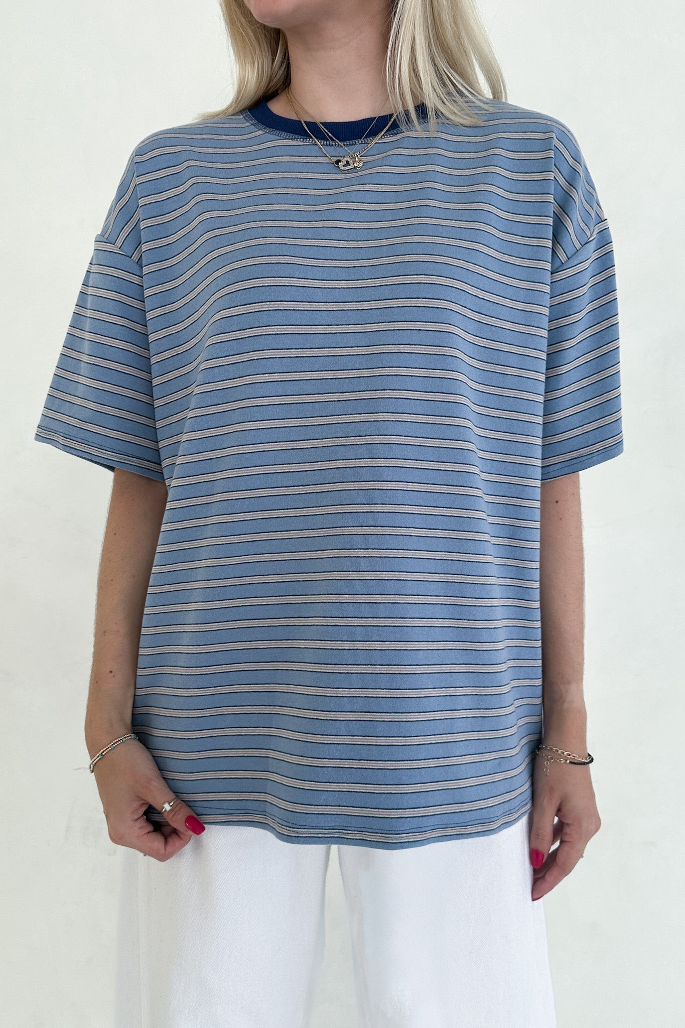 Dylan Blue Striped Cotton Tee - Neutral Ground