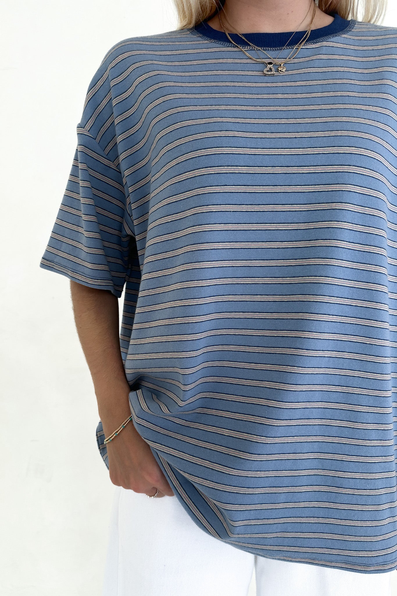 Dylan Blue Striped Cotton Tee - Neutral Ground