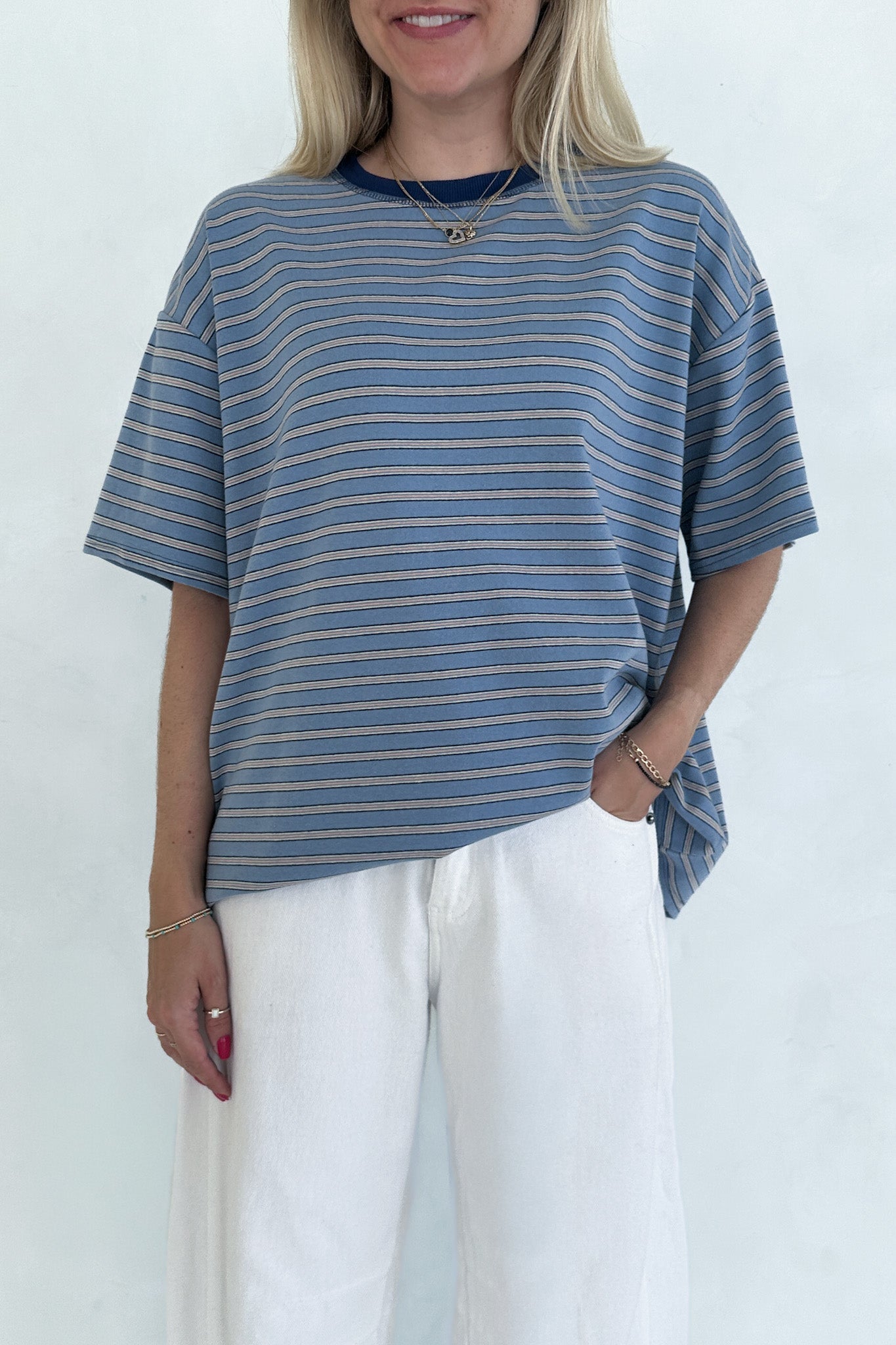 Dylan Blue Striped Cotton Tee - Neutral Ground