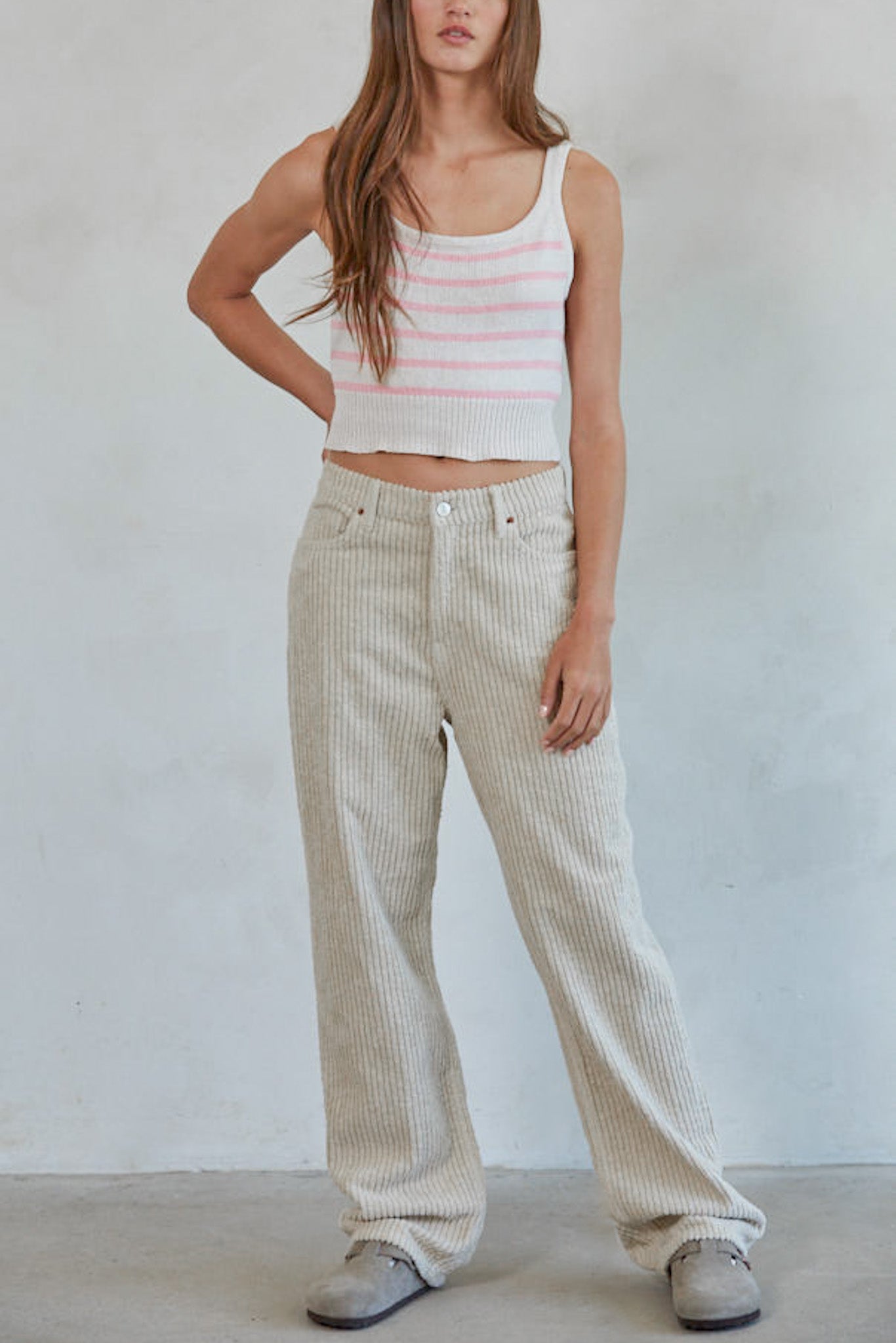 Ella Striped Knit Tank Top - Neutral Ground