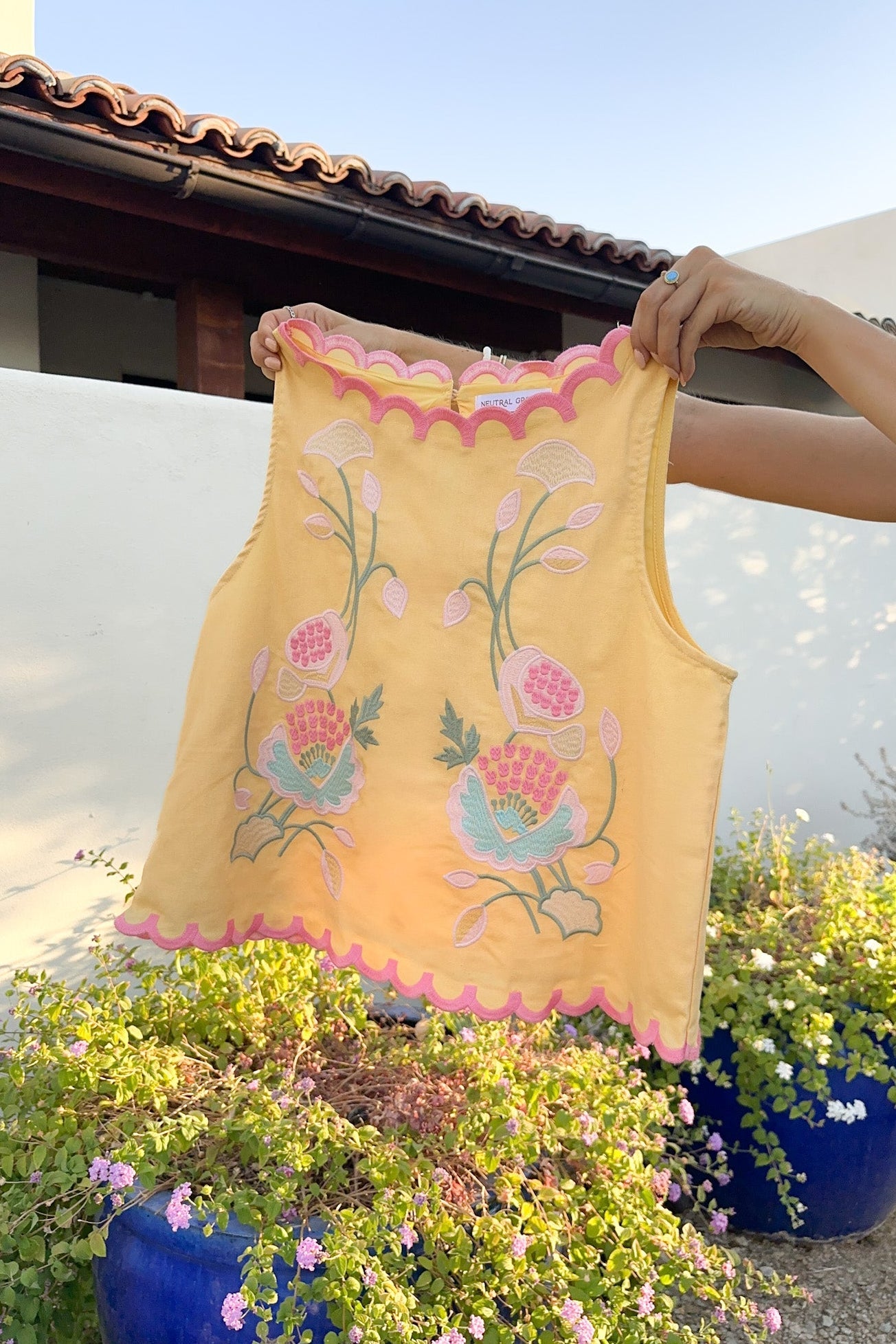 Eloise Sleeveless Floral Embroidered Top in Butter - Neutral Ground