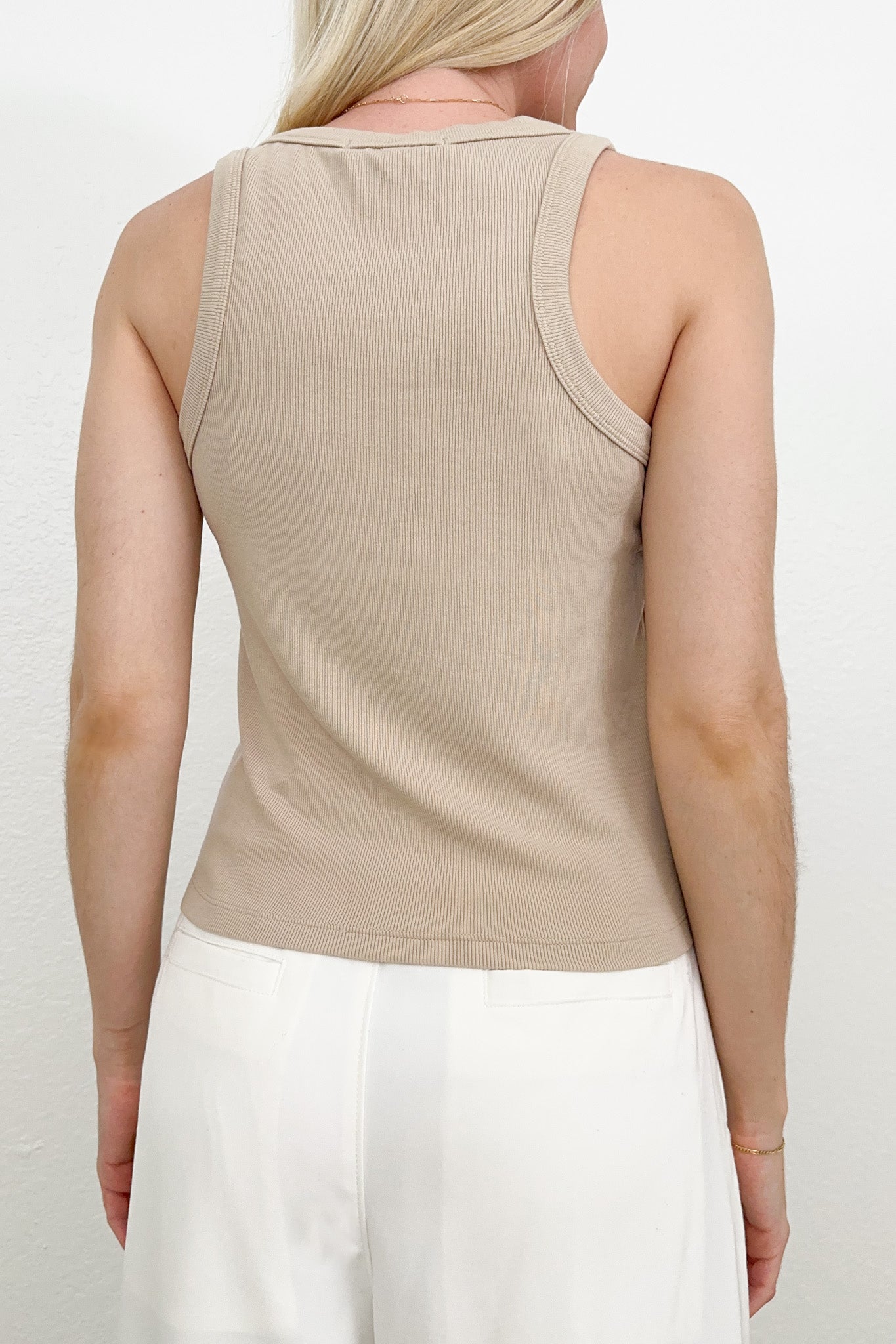 Everly Ribbed Knit Tank Top in Tan - Neutral Ground