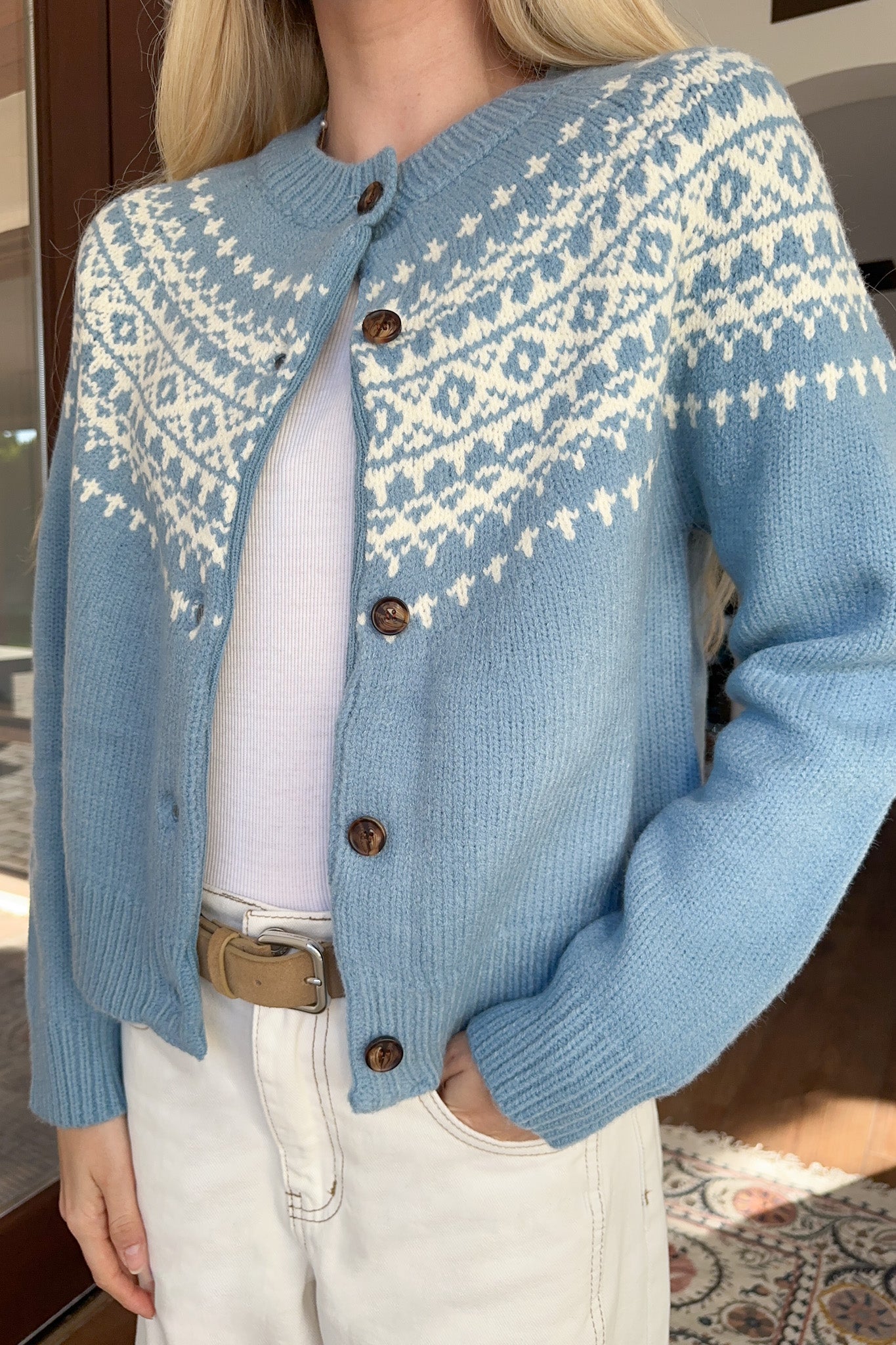 Evie Cardigan in Dusty Blue - Neutral Ground