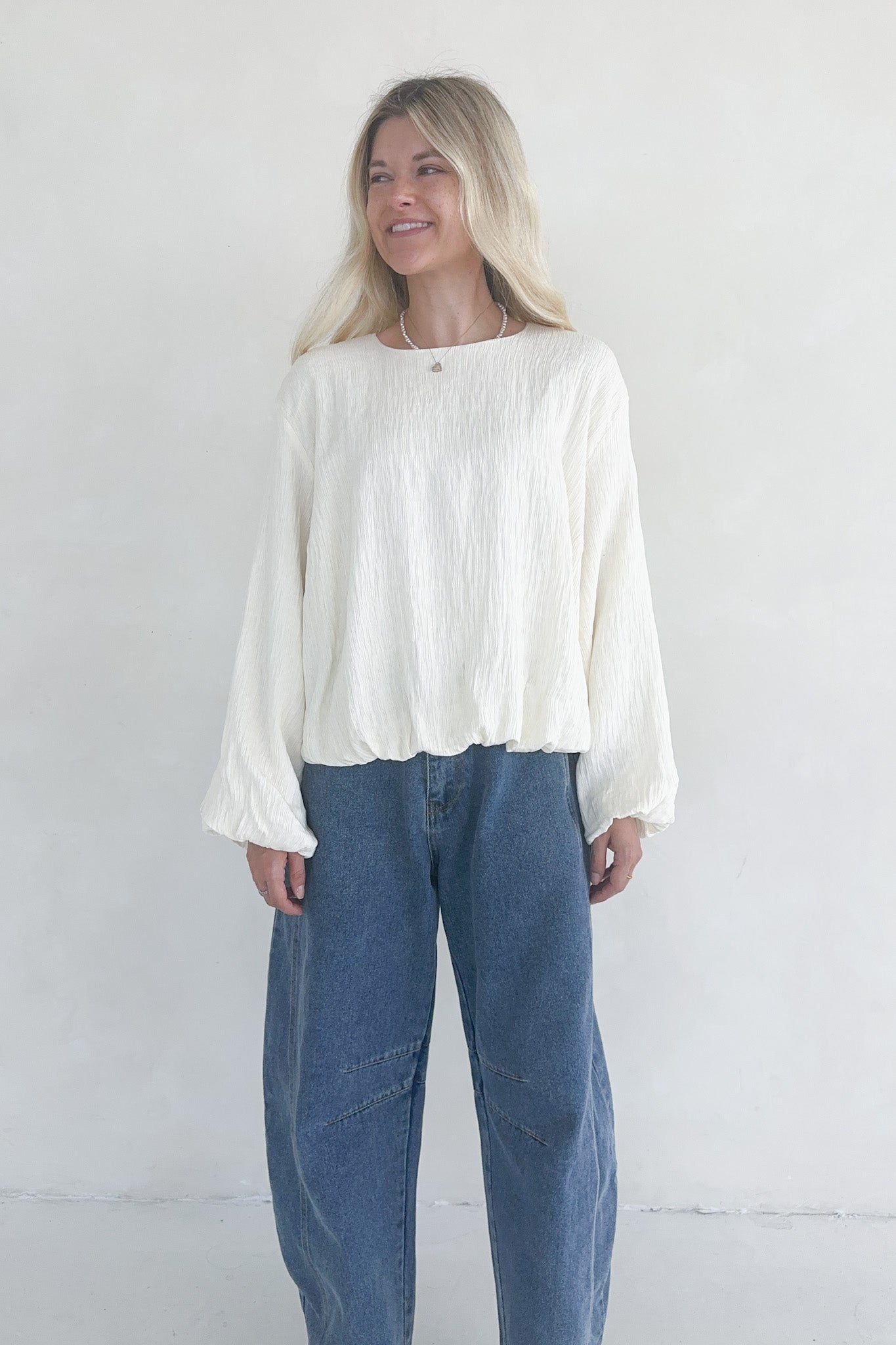 Fairmont Bubble Hem Blouse - Neutral Ground