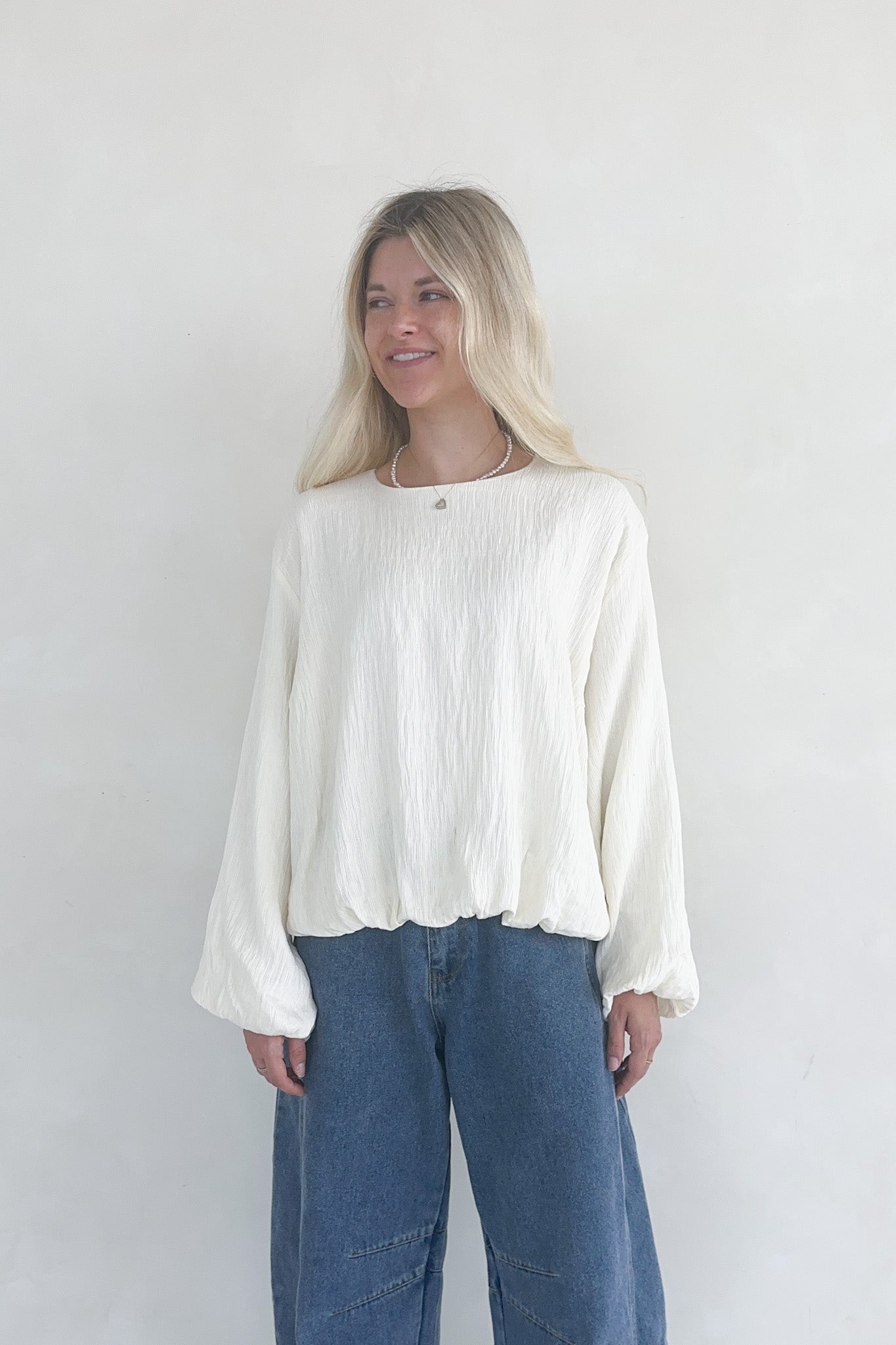 Fairmont Bubble Hem Blouse - Neutral Ground