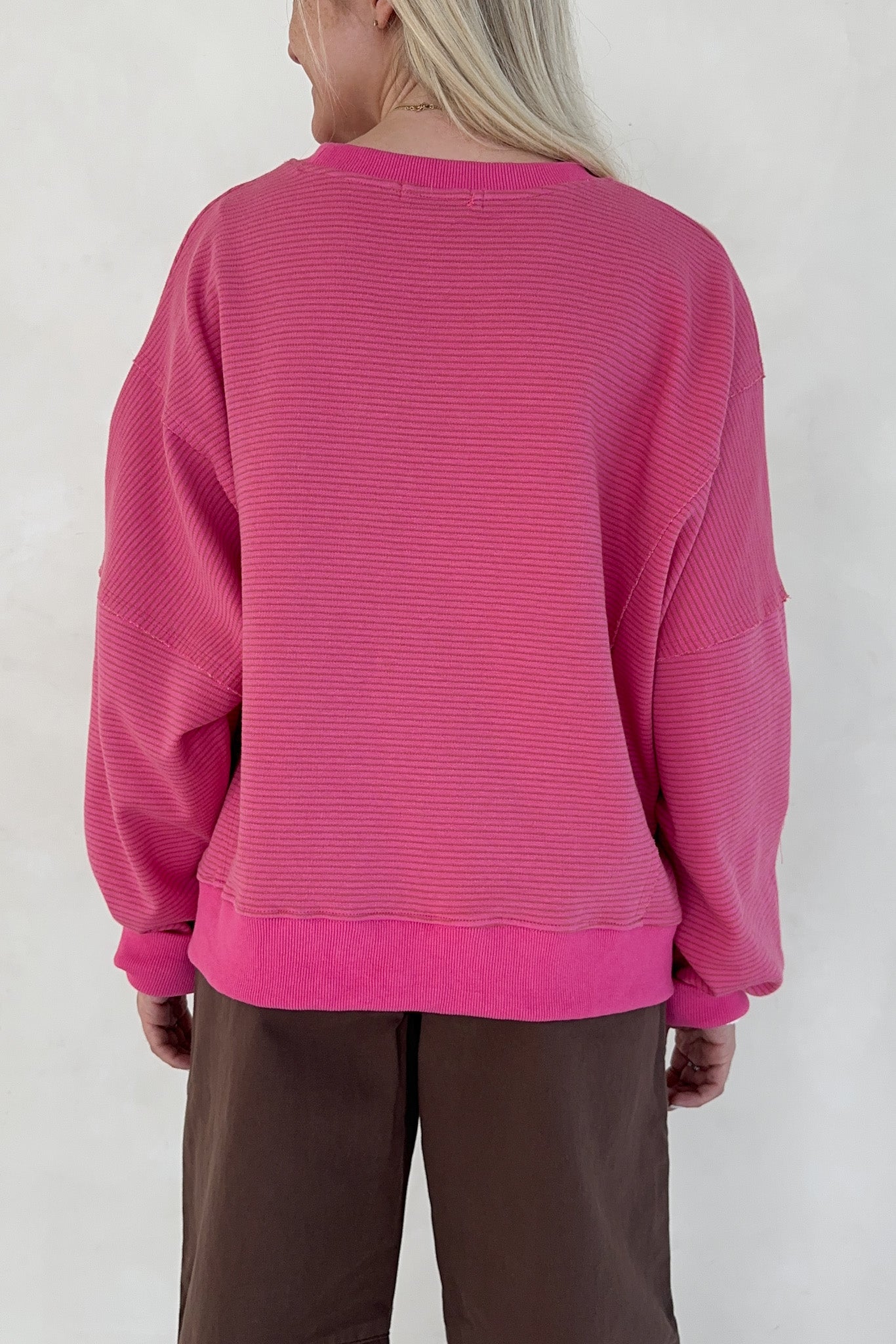 Fall Break Hibiscus and Mocha Striped Pullover - Neutral Ground