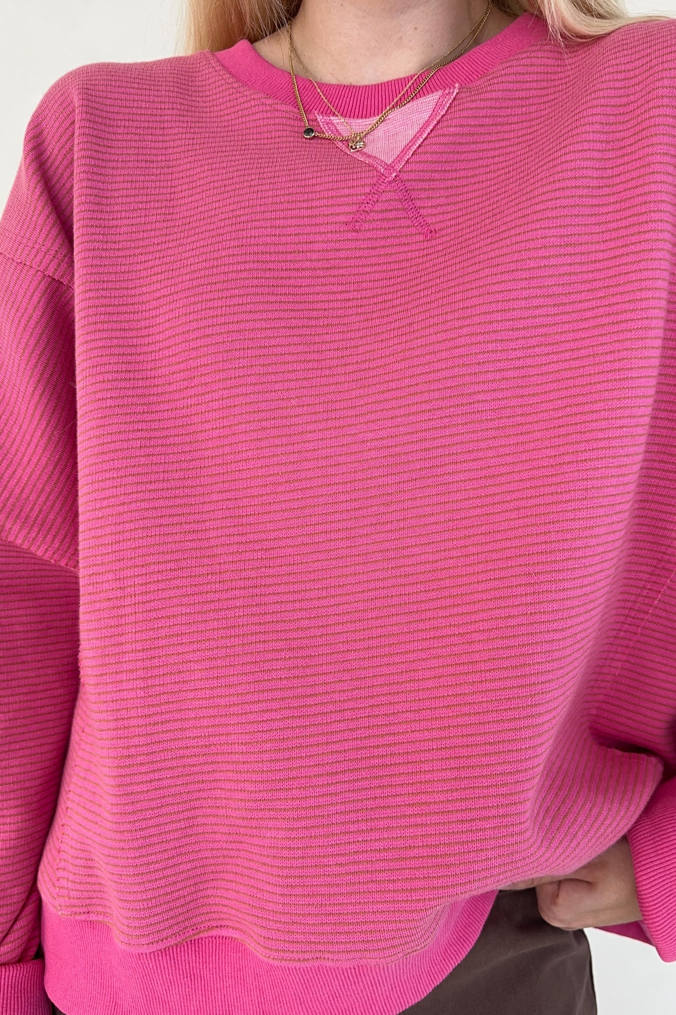 Fall Break Hibiscus and Mocha Striped Pullover - Neutral Ground